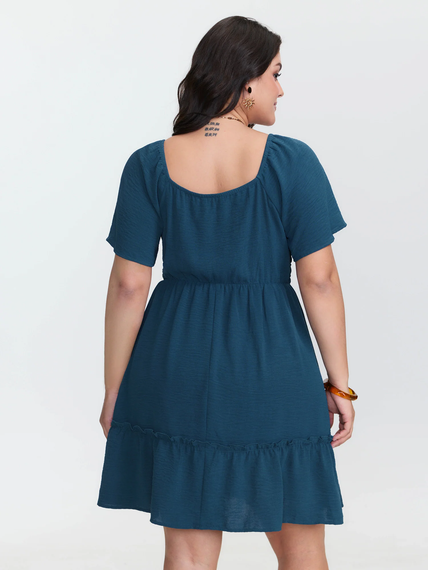 Shirred Bodice Ruffle Hem Flowy Mini Dress - Image 4