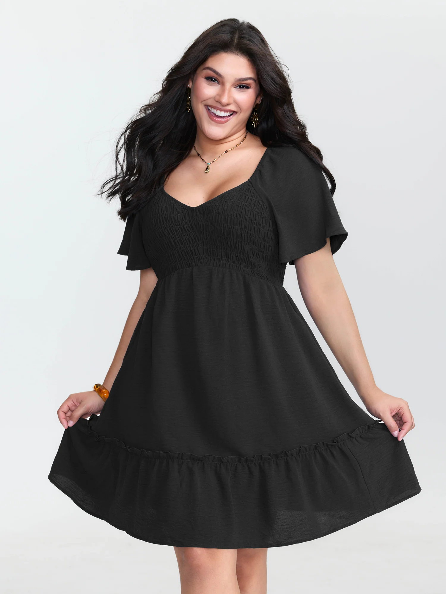 Shirred Bodice Ruffle Hem Flowy Mini Dress - Image 8