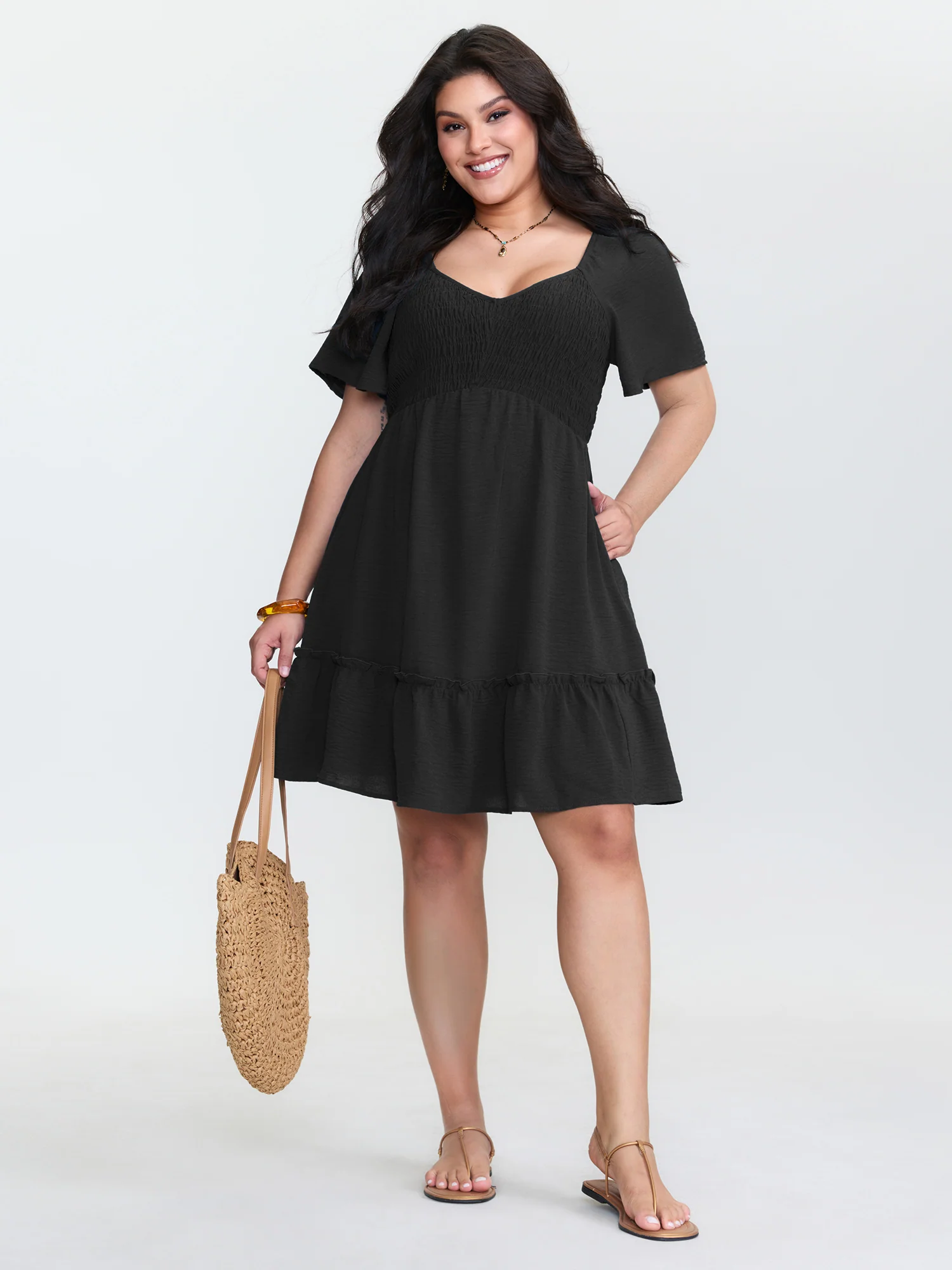 Shirred Bodice Ruffle Hem Flowy Mini Dress - Image 9