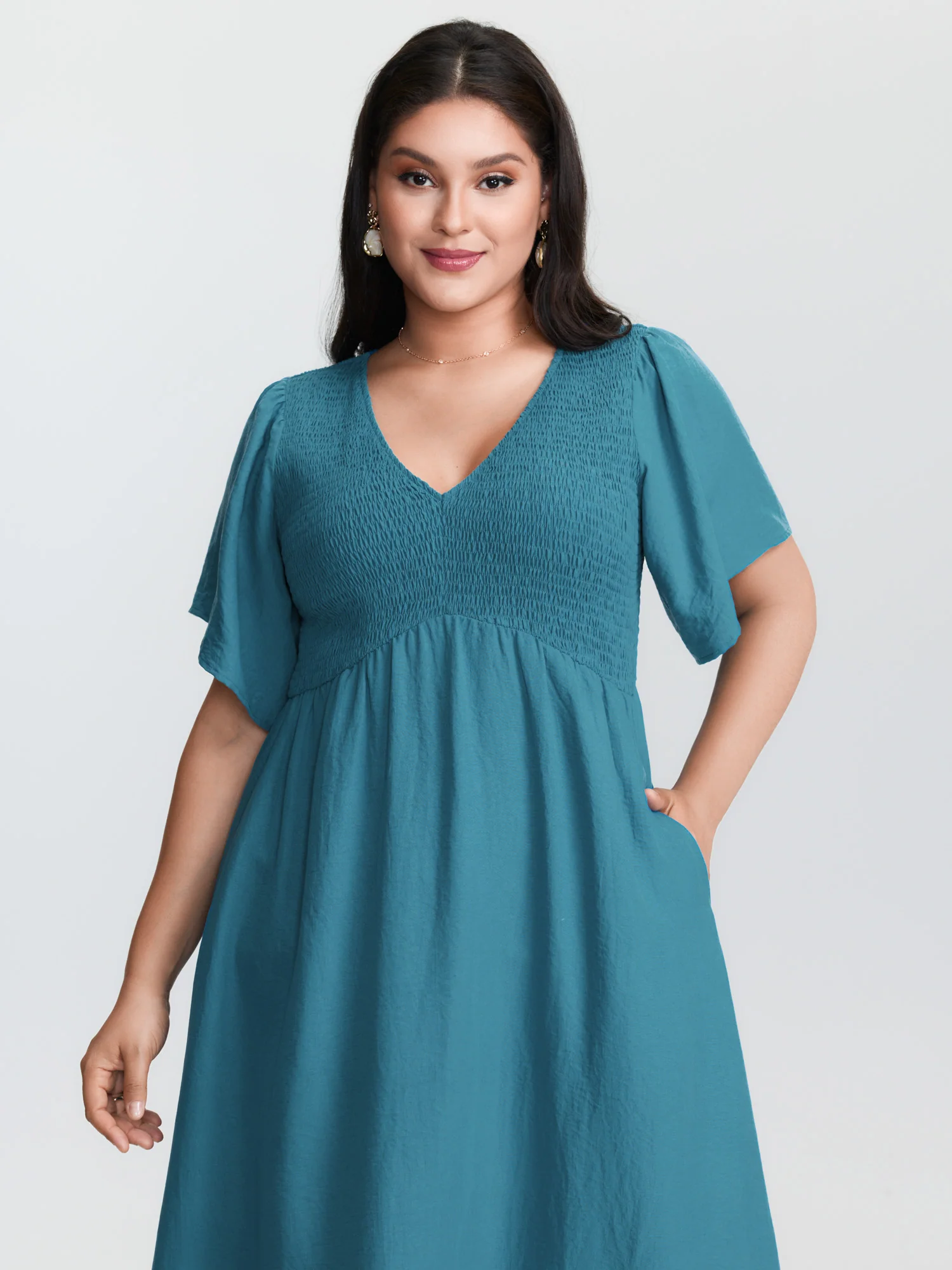 Shirred Bodice Ruffled Hem Midi Dress - Image 2