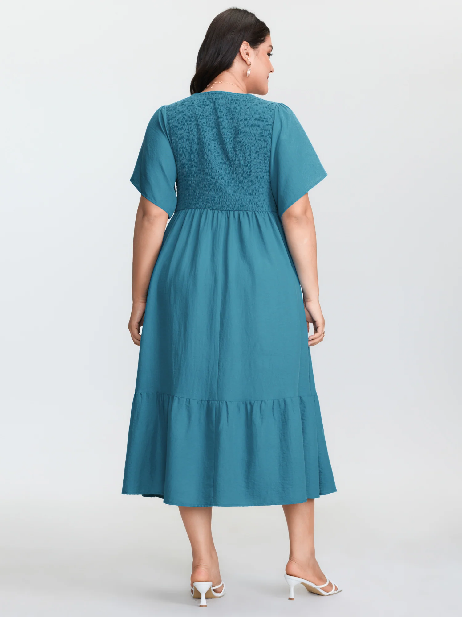 Shirred Bodice Ruffled Hem Midi Dress - Image 4