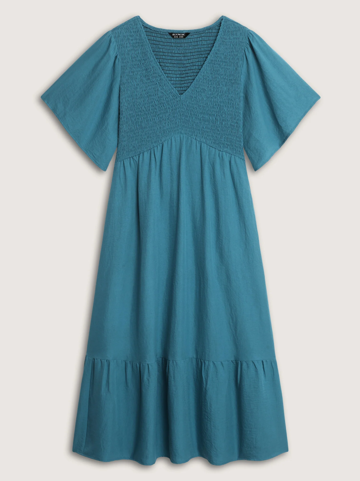 Shirred Bodice Ruffled Hem Midi Dress - Image 7