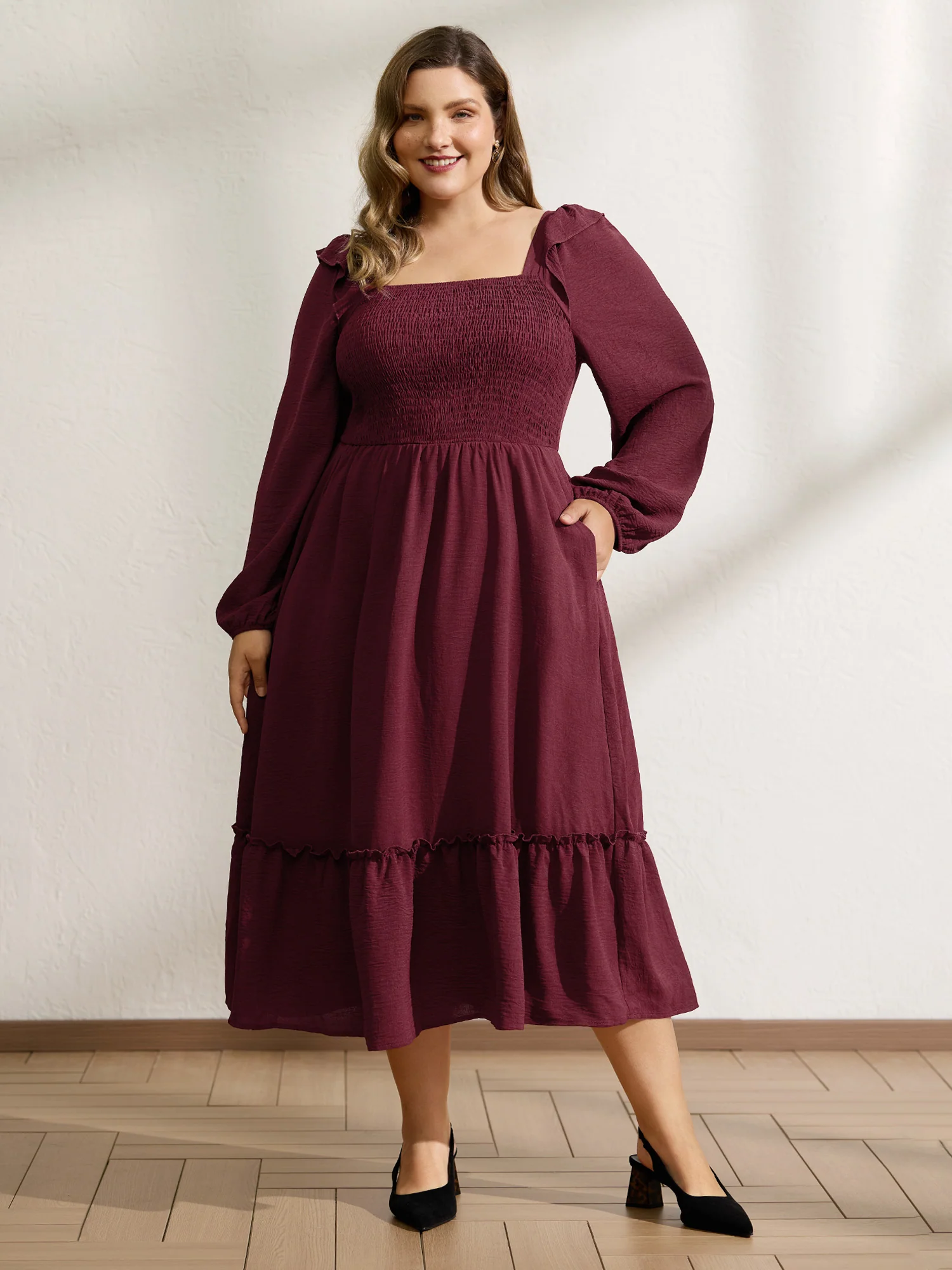 Shirred Bodice Ruffled Tiered Maxi Dress - Image 3