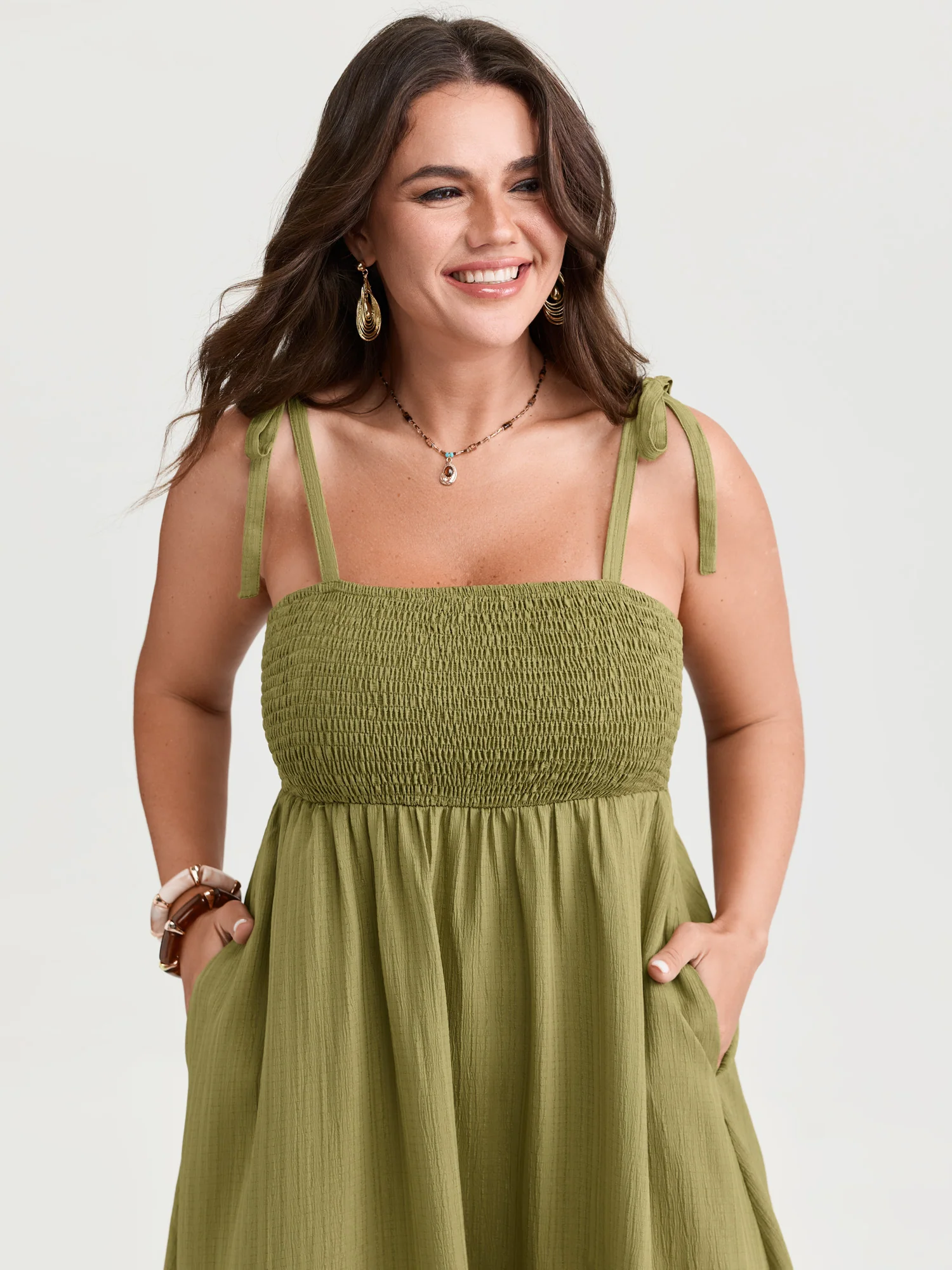 Shirred Bodice Shoulder Ties Maxi Dress - Image 2