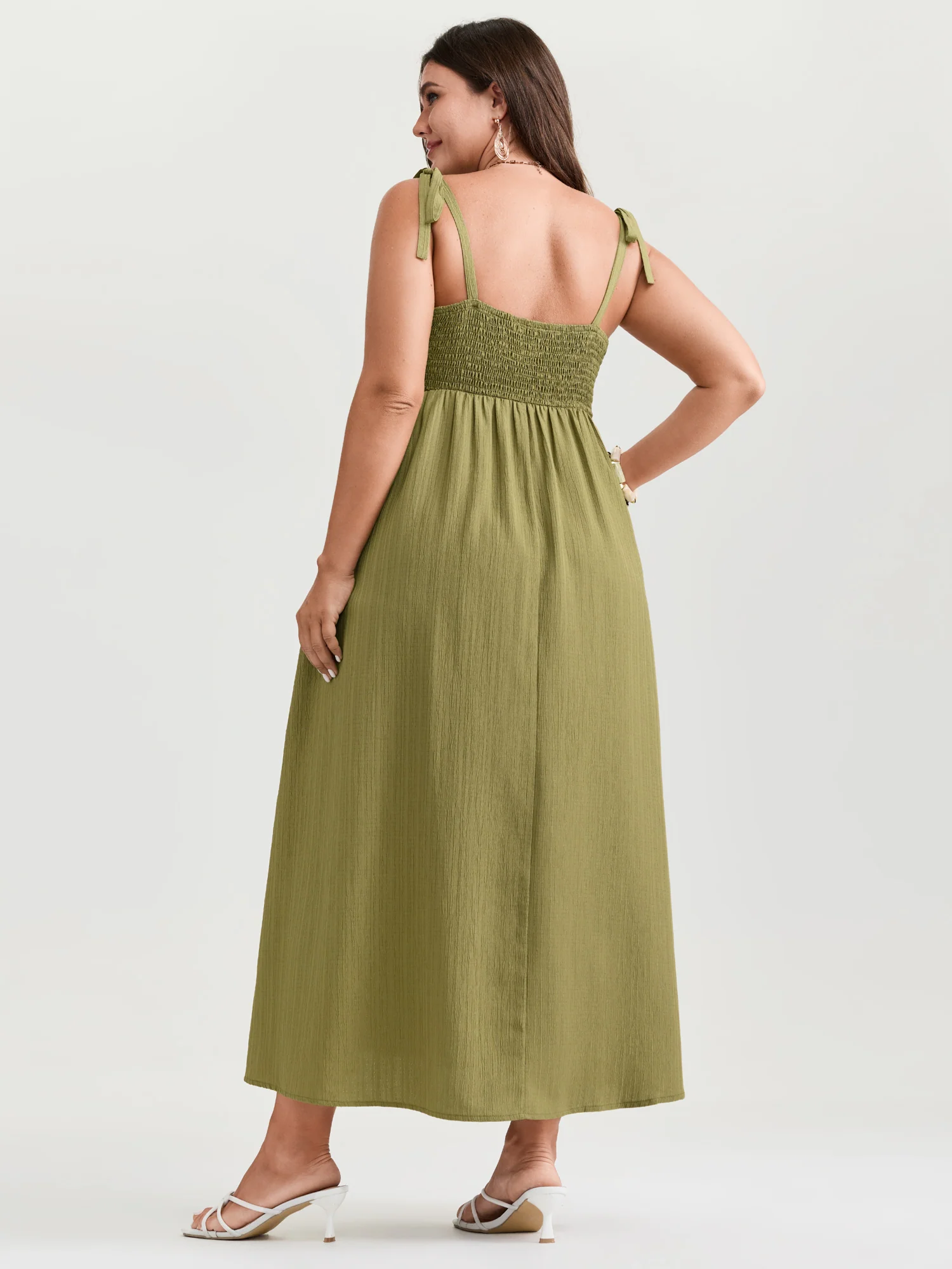 Shirred Bodice Shoulder Ties Maxi Dress - Image 4