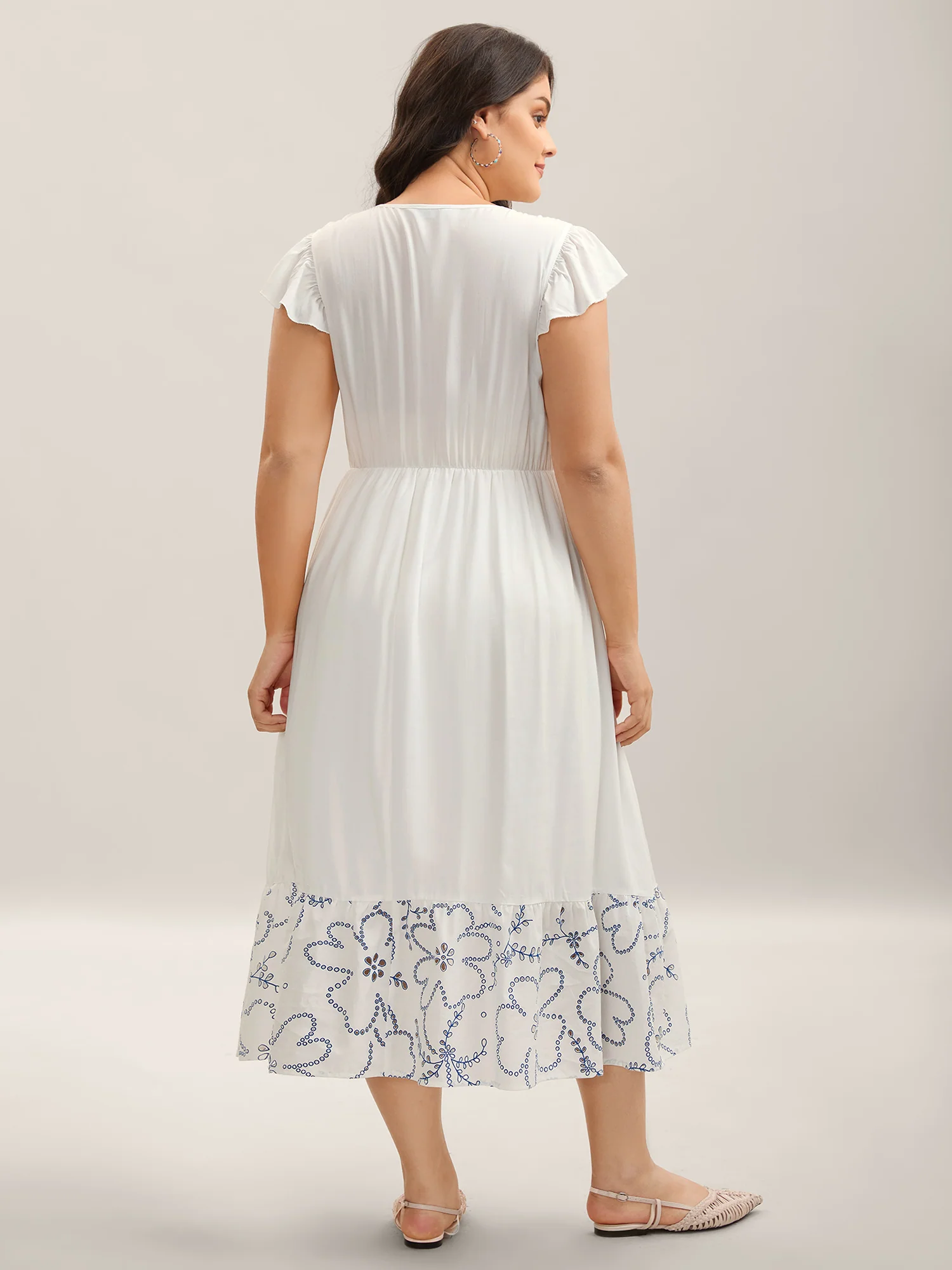 Rayon Shirred Color Contrast Floral Midi Dress - Image 5