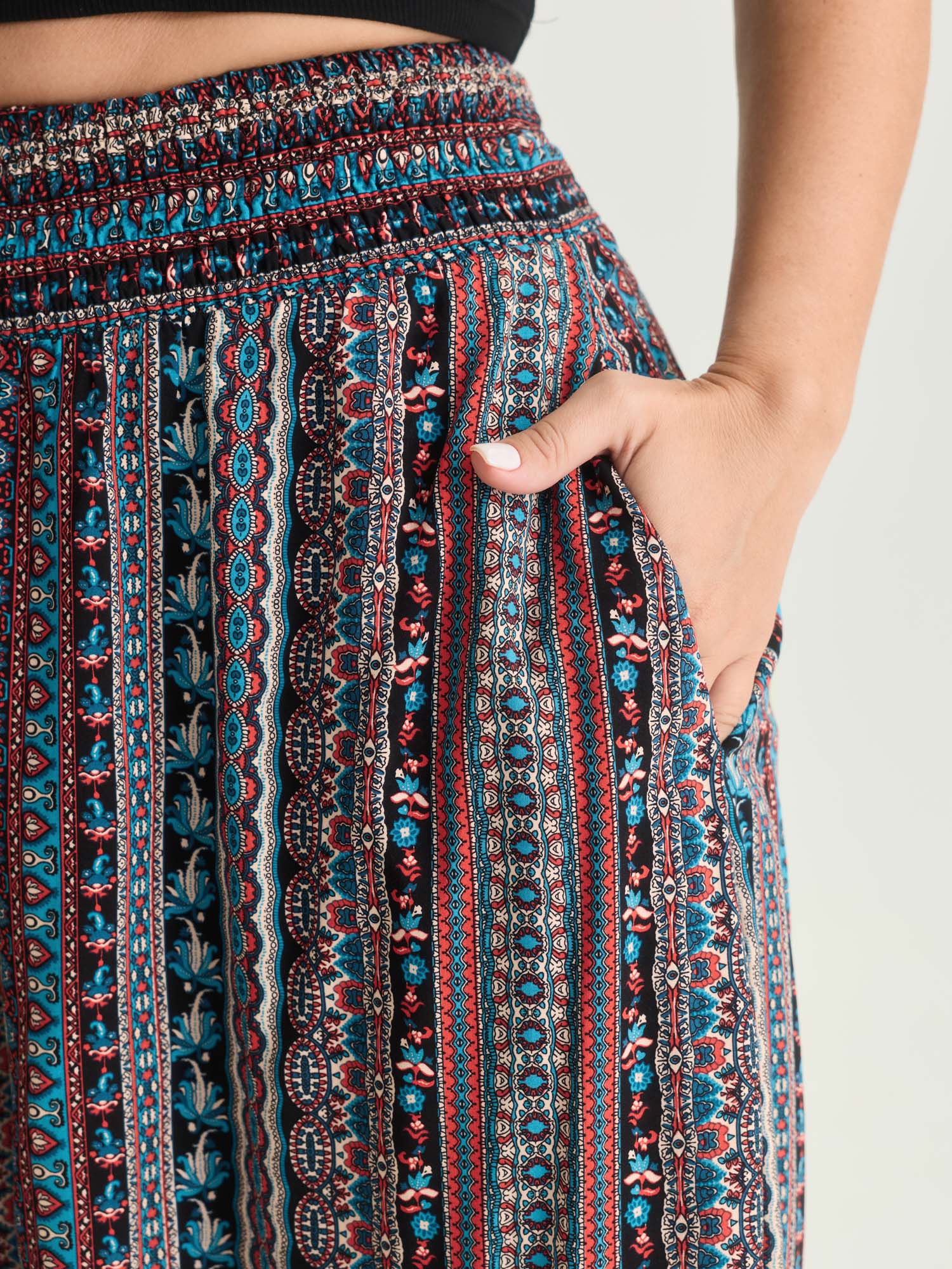 Shirred Colorful Asymmetric Hem Pants - Image 3