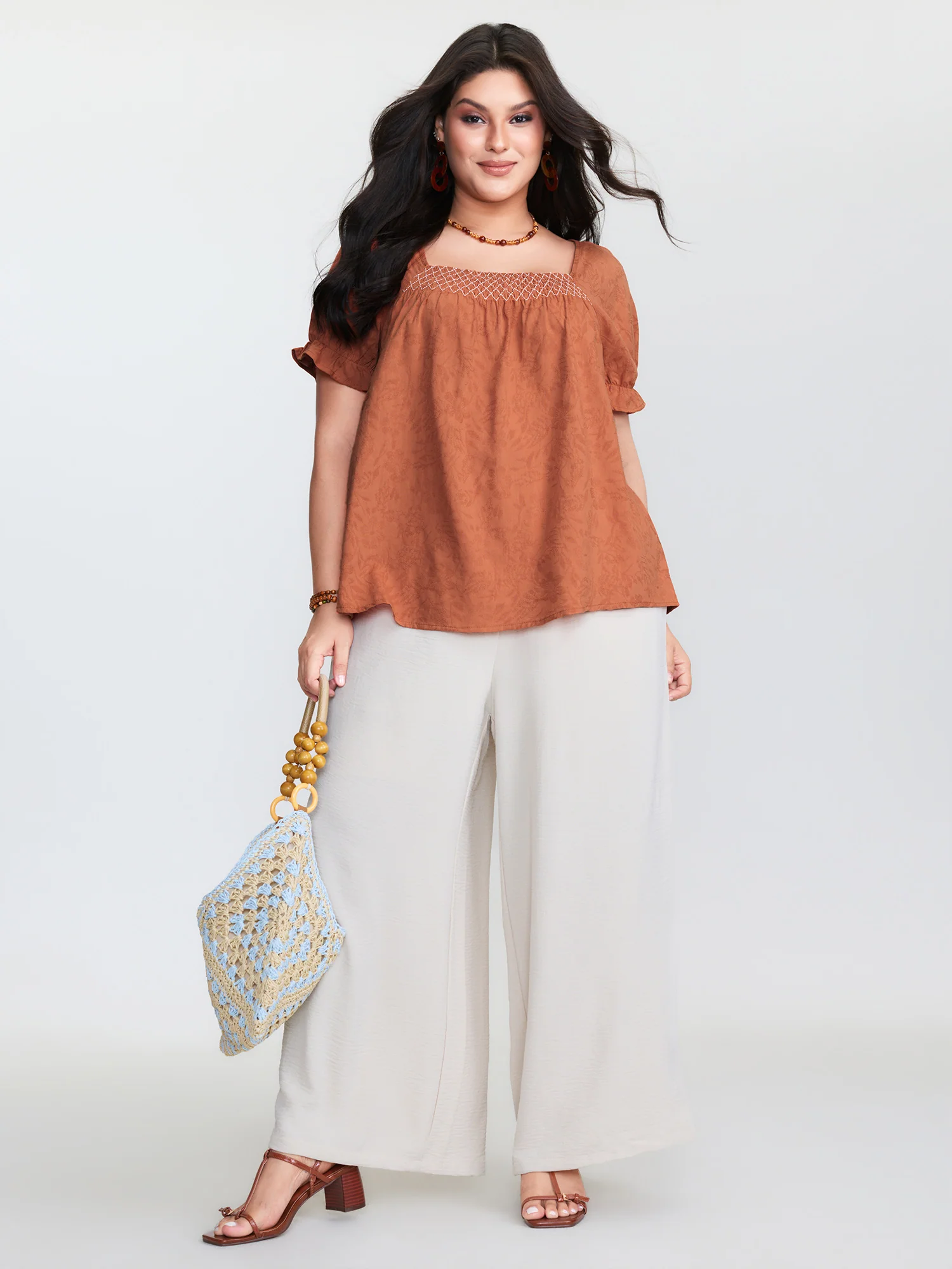 Shirred Crisscross Pleated Plain Blouse - Image 3