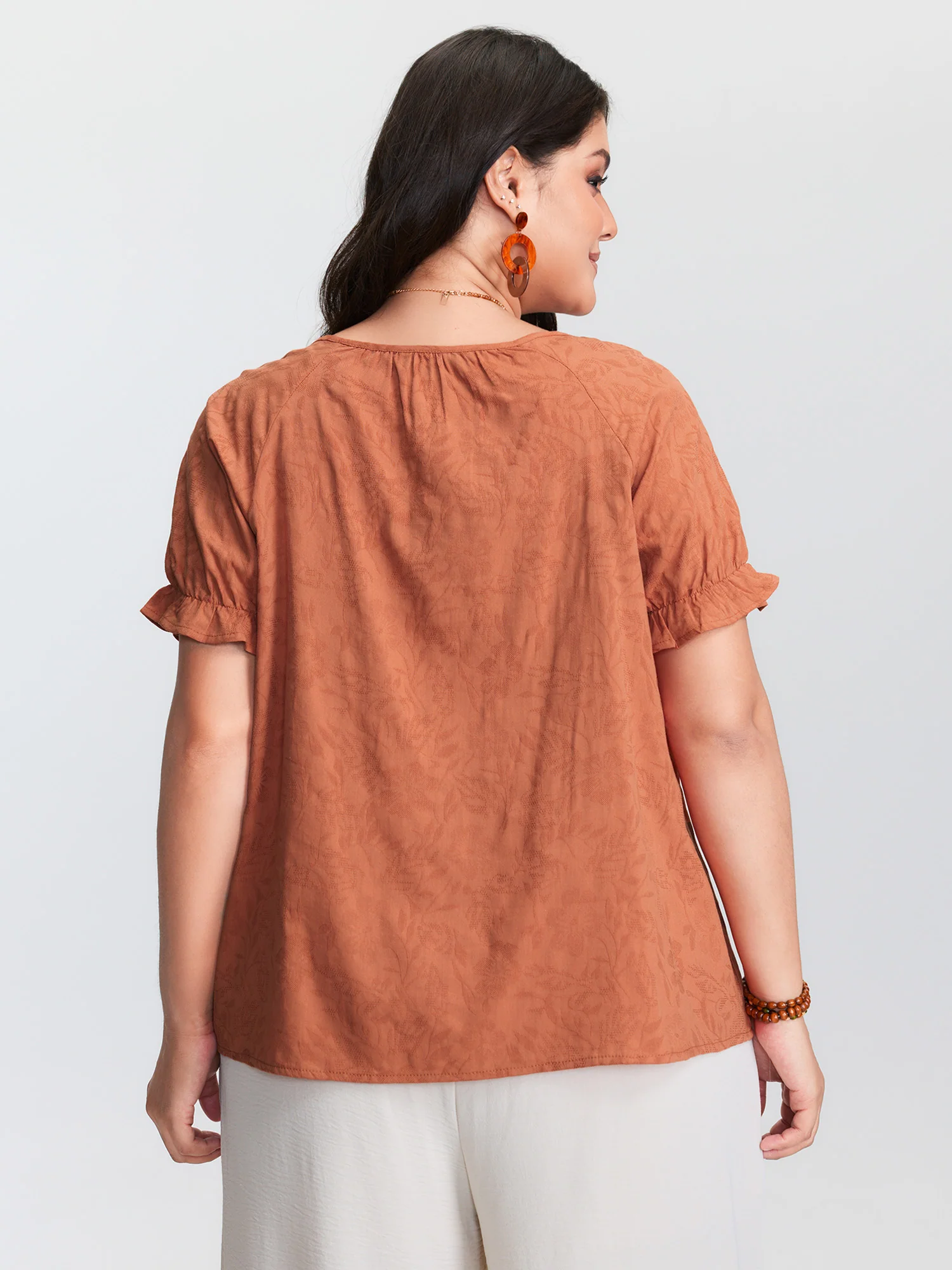 Shirred Crisscross Pleated Plain Blouse - Image 4