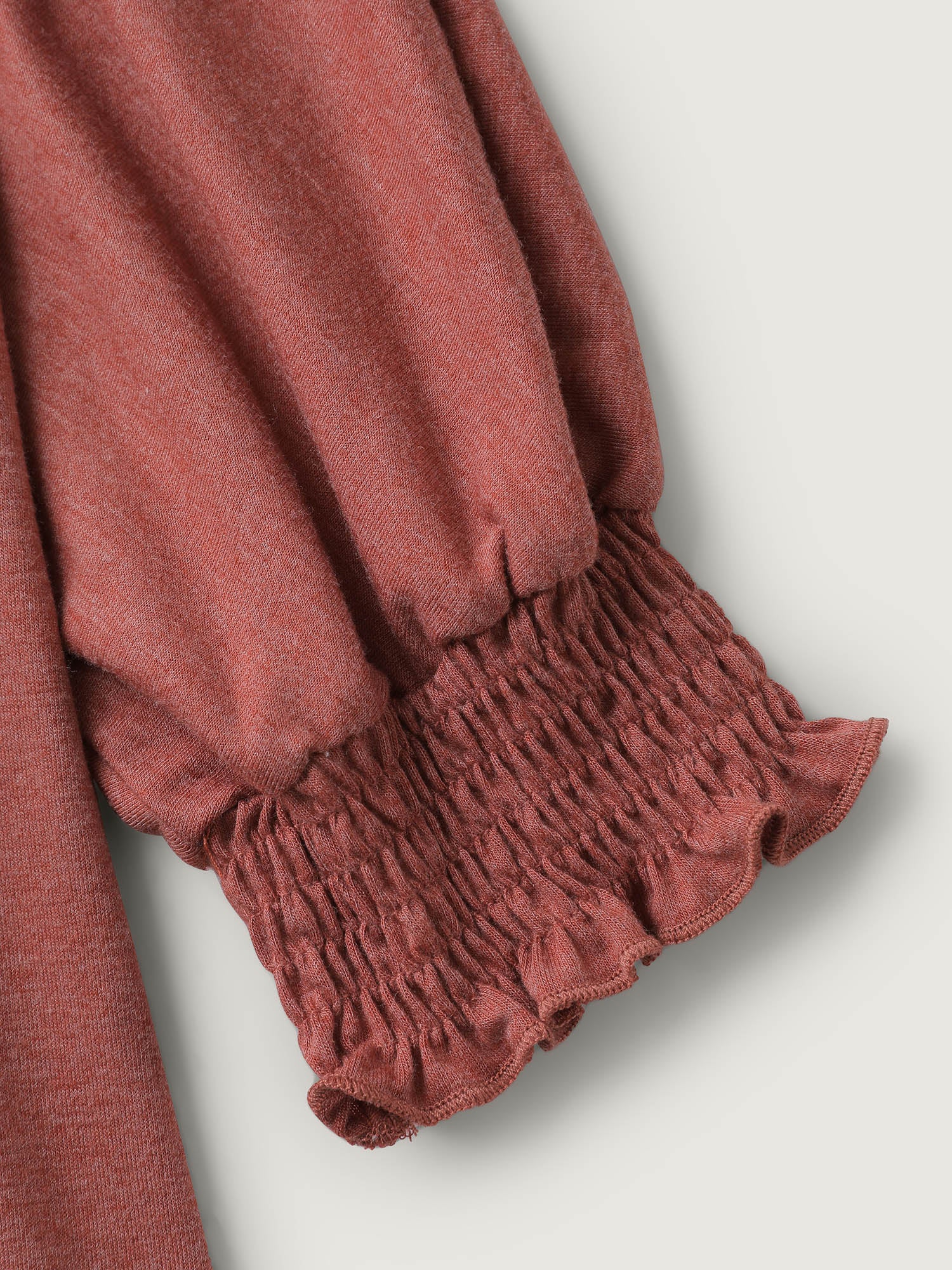 Shirred Cuff Sleeve Round Neck T-Shirt - Image 5