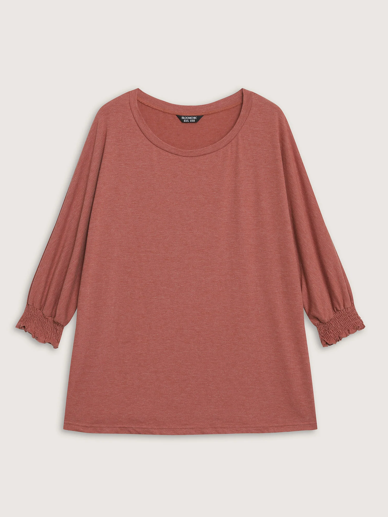 Shirred Cuff Sleeve Round Neck T-Shirt - Image 6