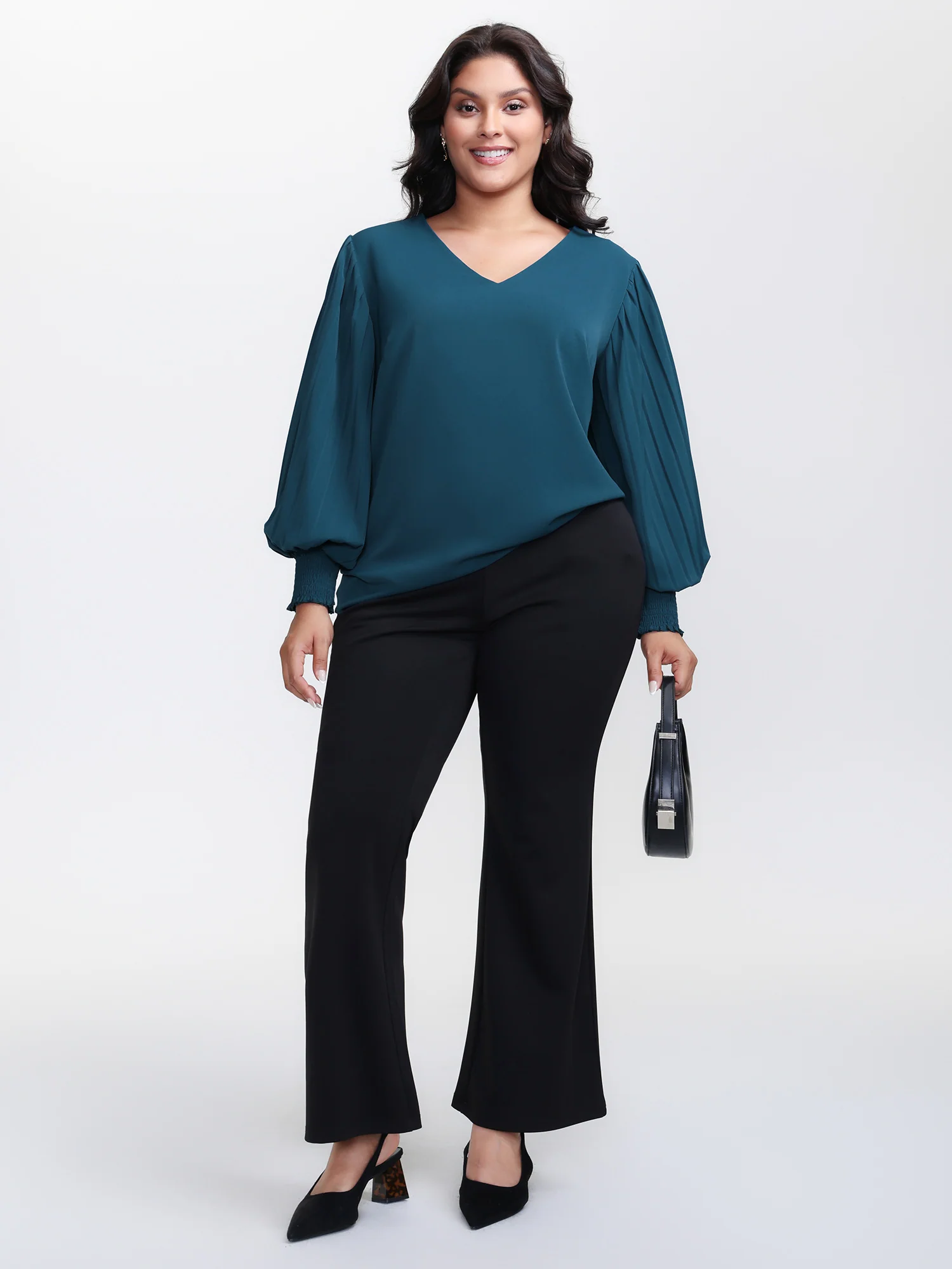 Shirred Cuffs Pleated Sleeve Blouse - Image 3