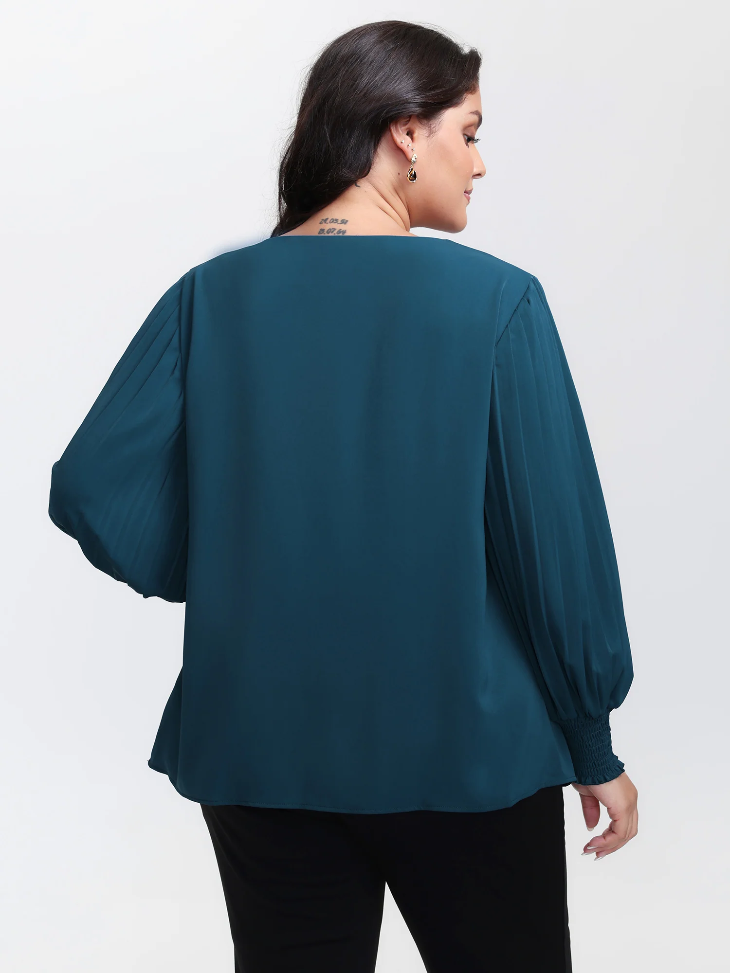Shirred Cuffs Pleated Sleeve Blouse - Image 4