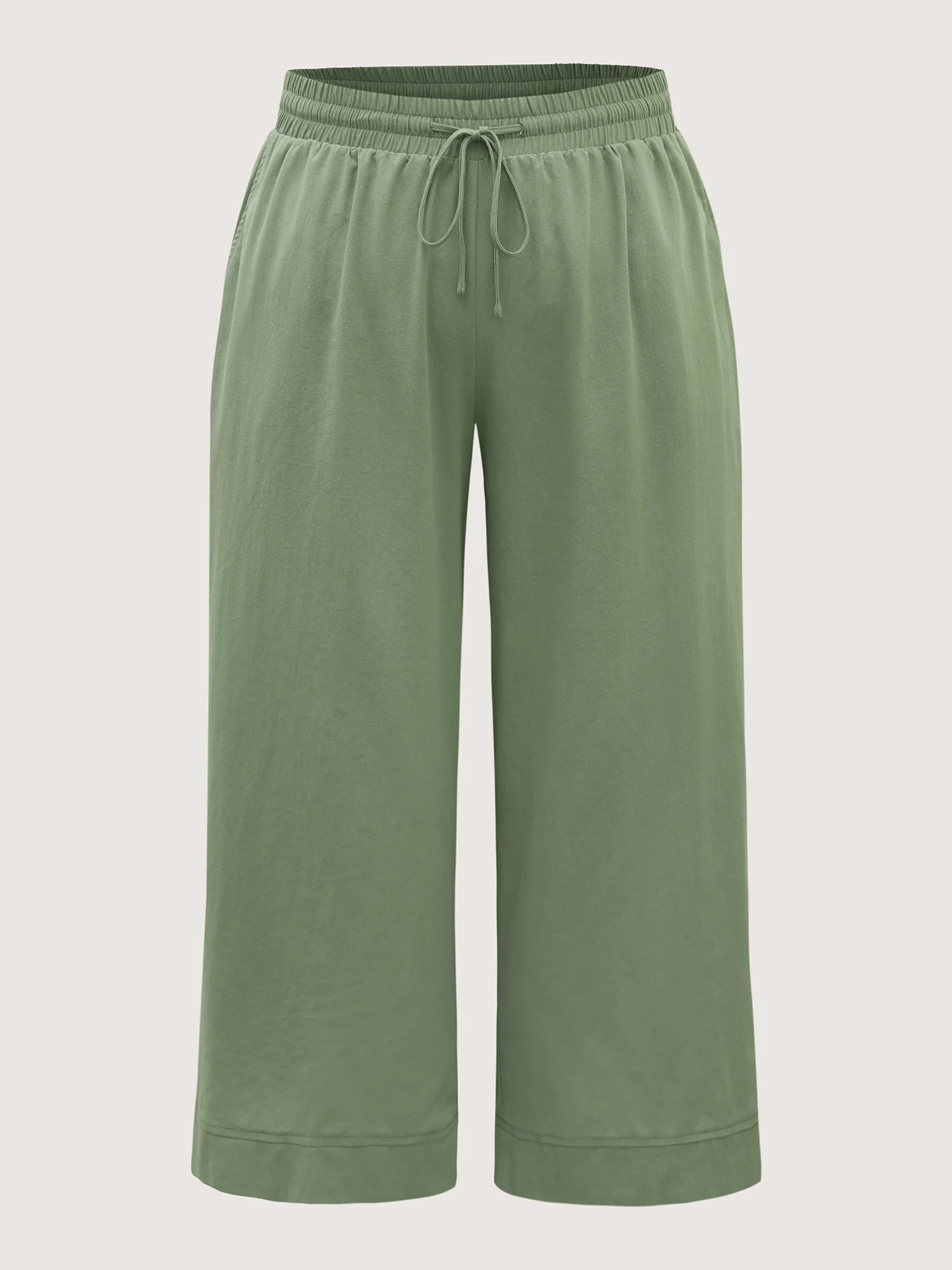 Cotton Shirred Drawstring Solid Wide-Leg Pants - Image 9
