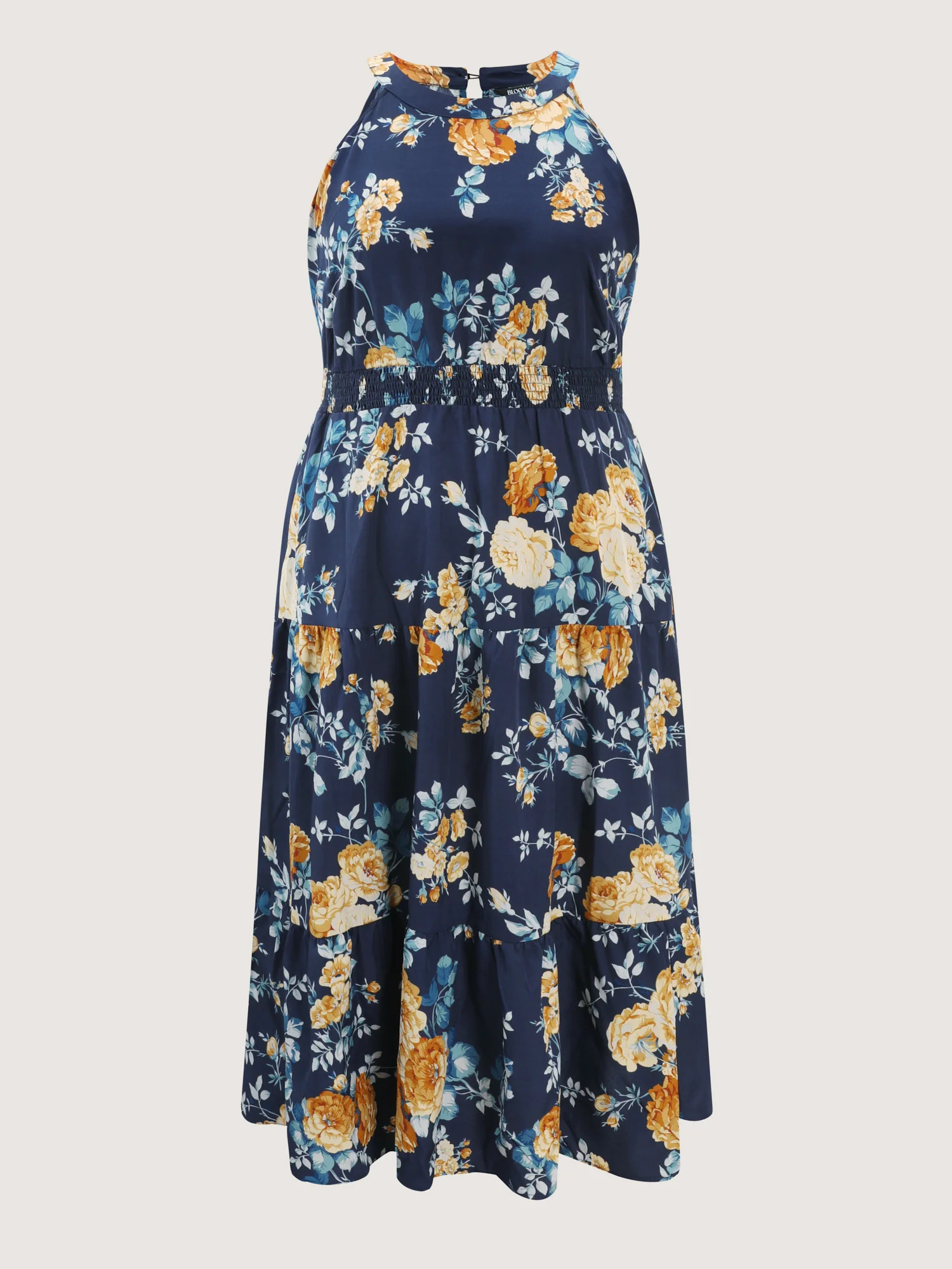 Shirred Floral Print Halter Neckline Maxi Dress - Image 7