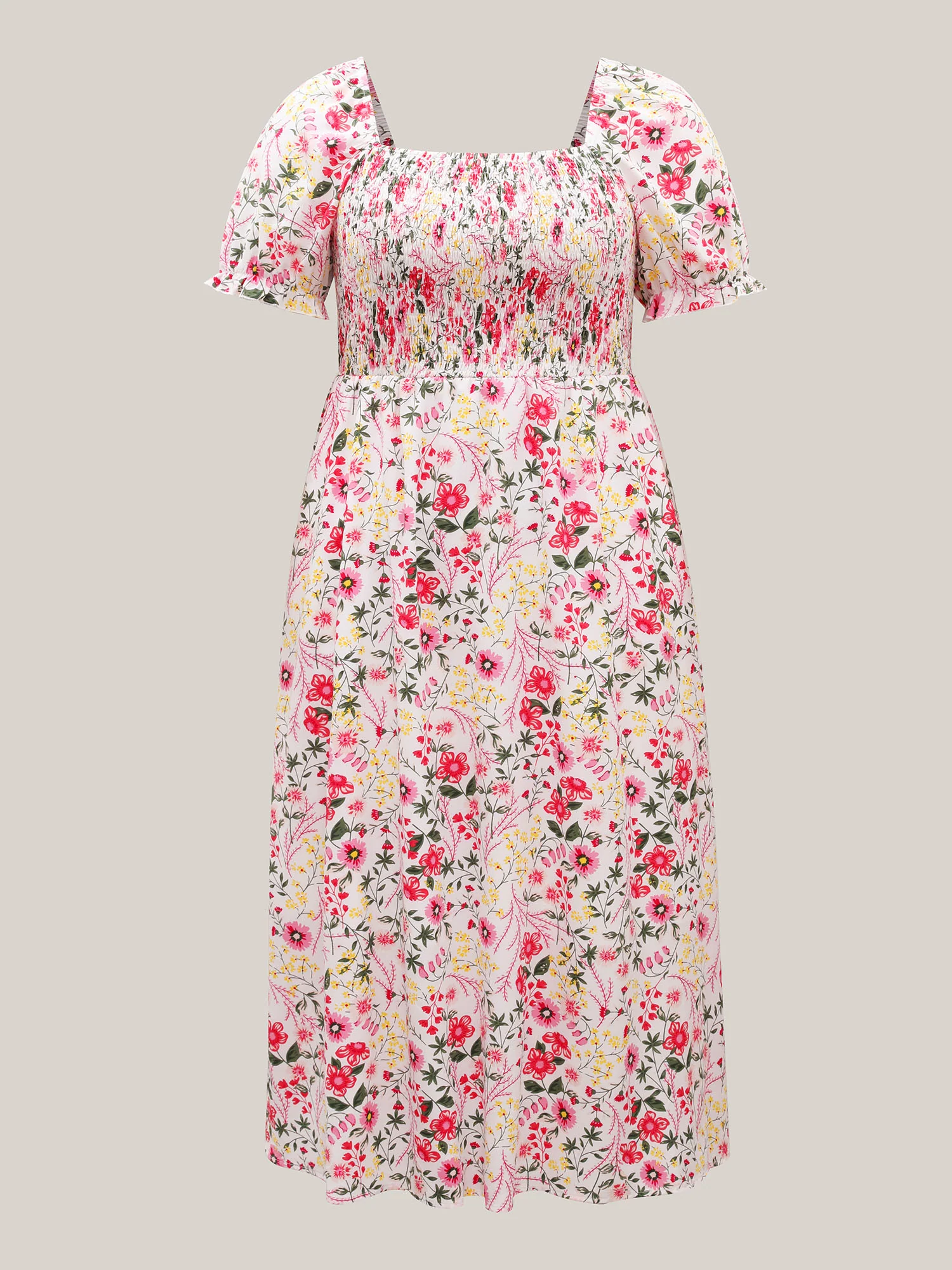 Shirred Floral Print Pockets Maxi Dress - Image 7