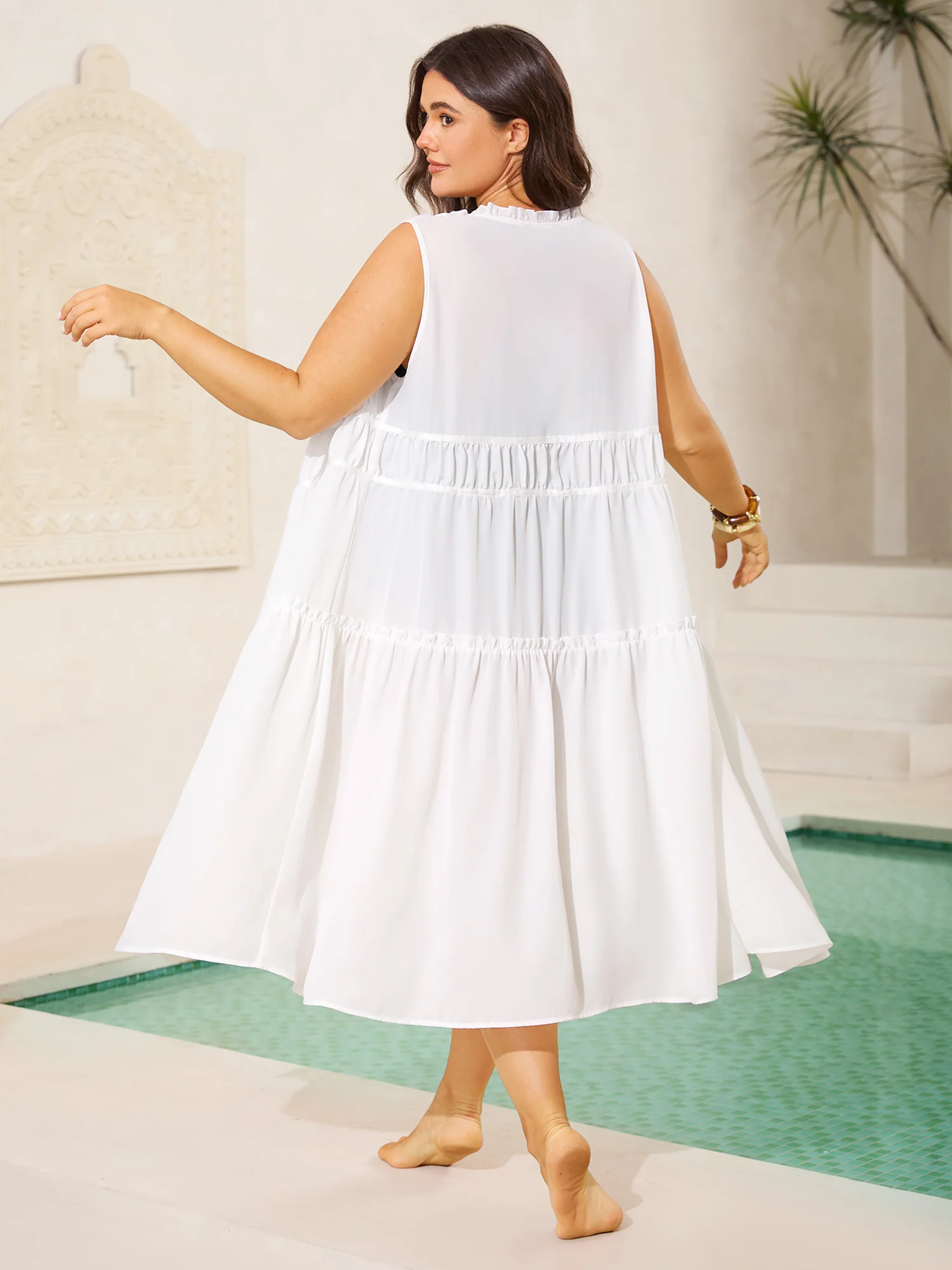Shirred Front-Tie Webbed Kimono - Image 4