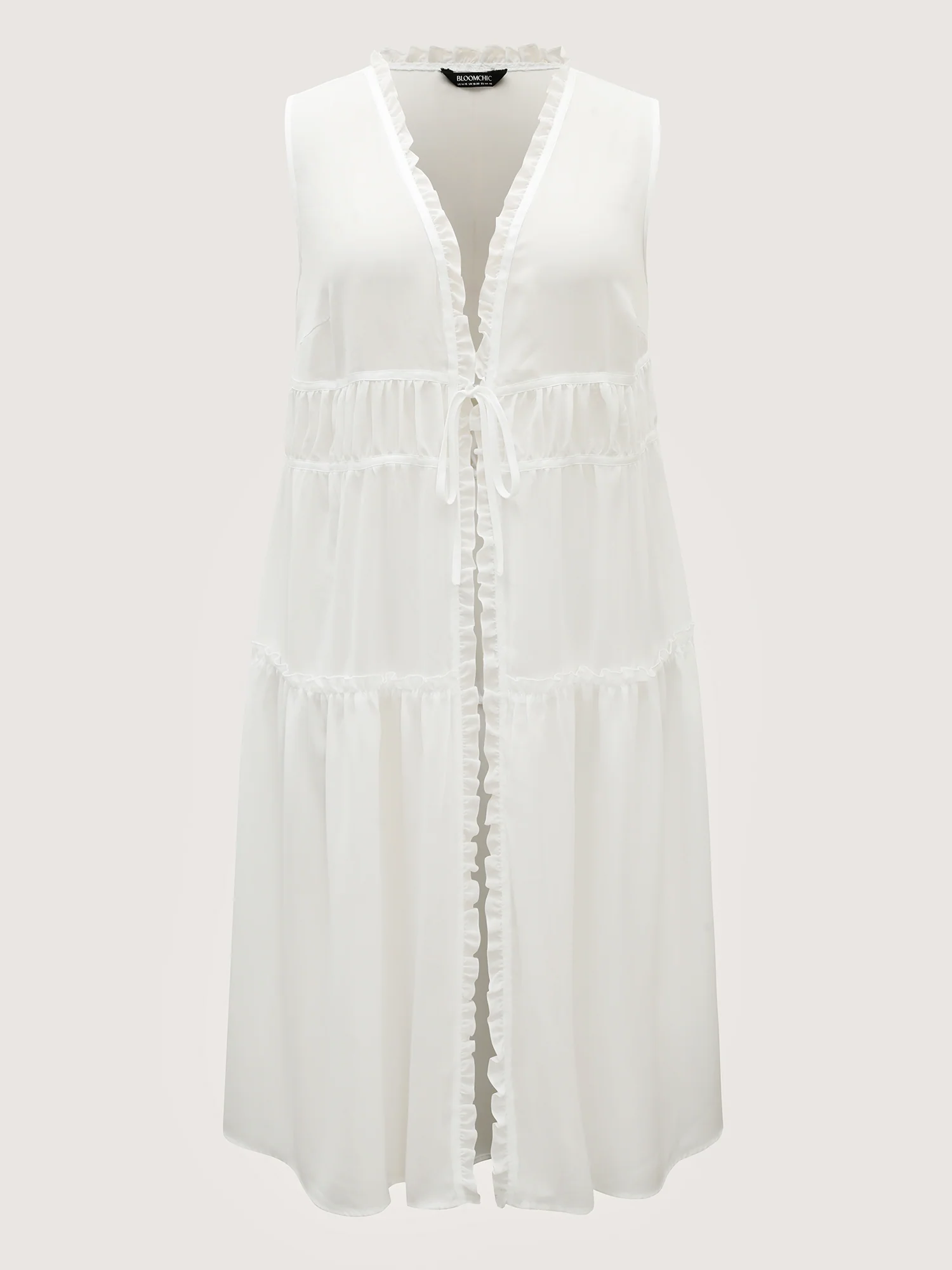 Shirred Front-Tie Webbed Kimono - Image 7