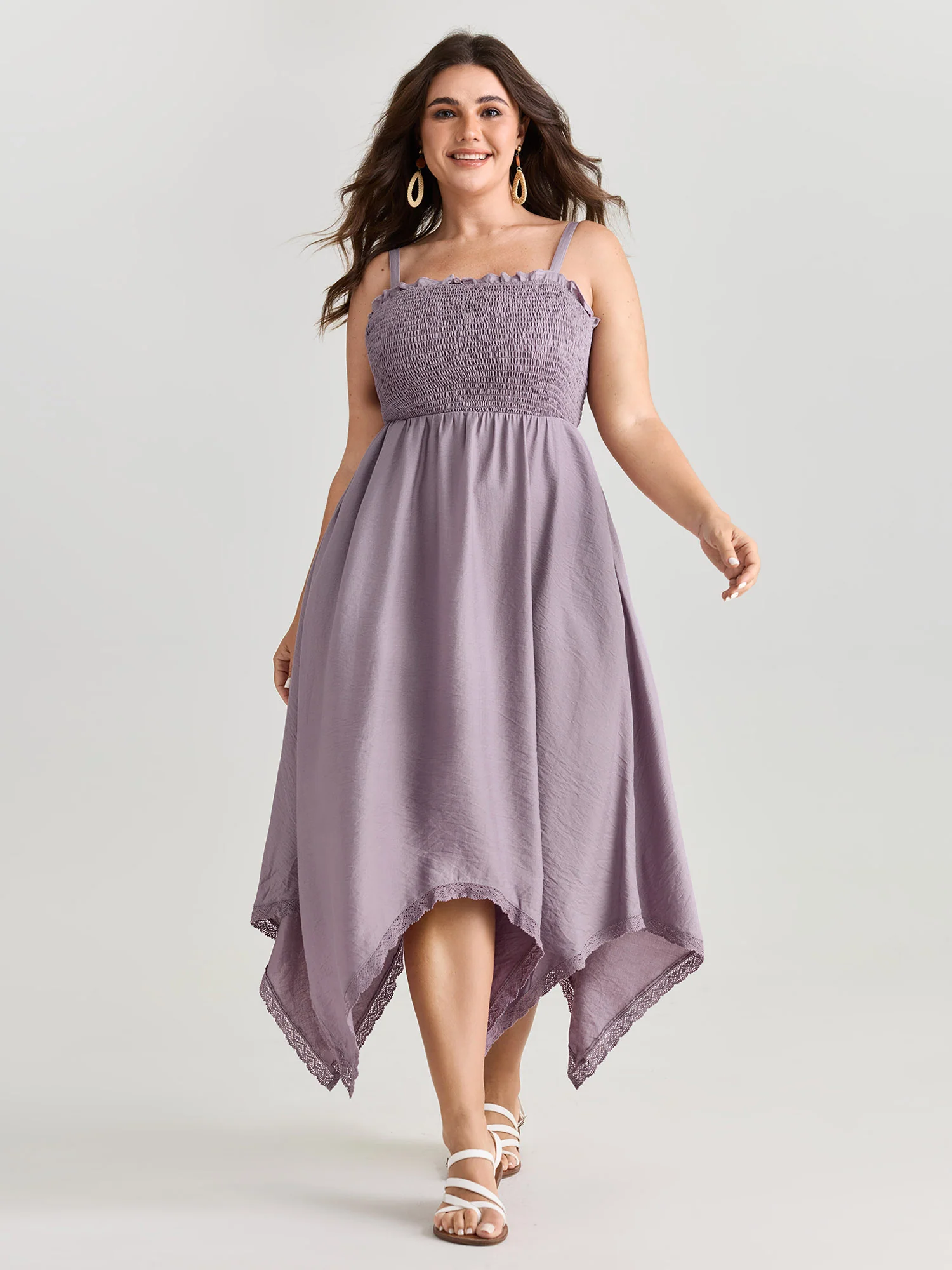 Shirred Handkerchief Hem Maxi Dress