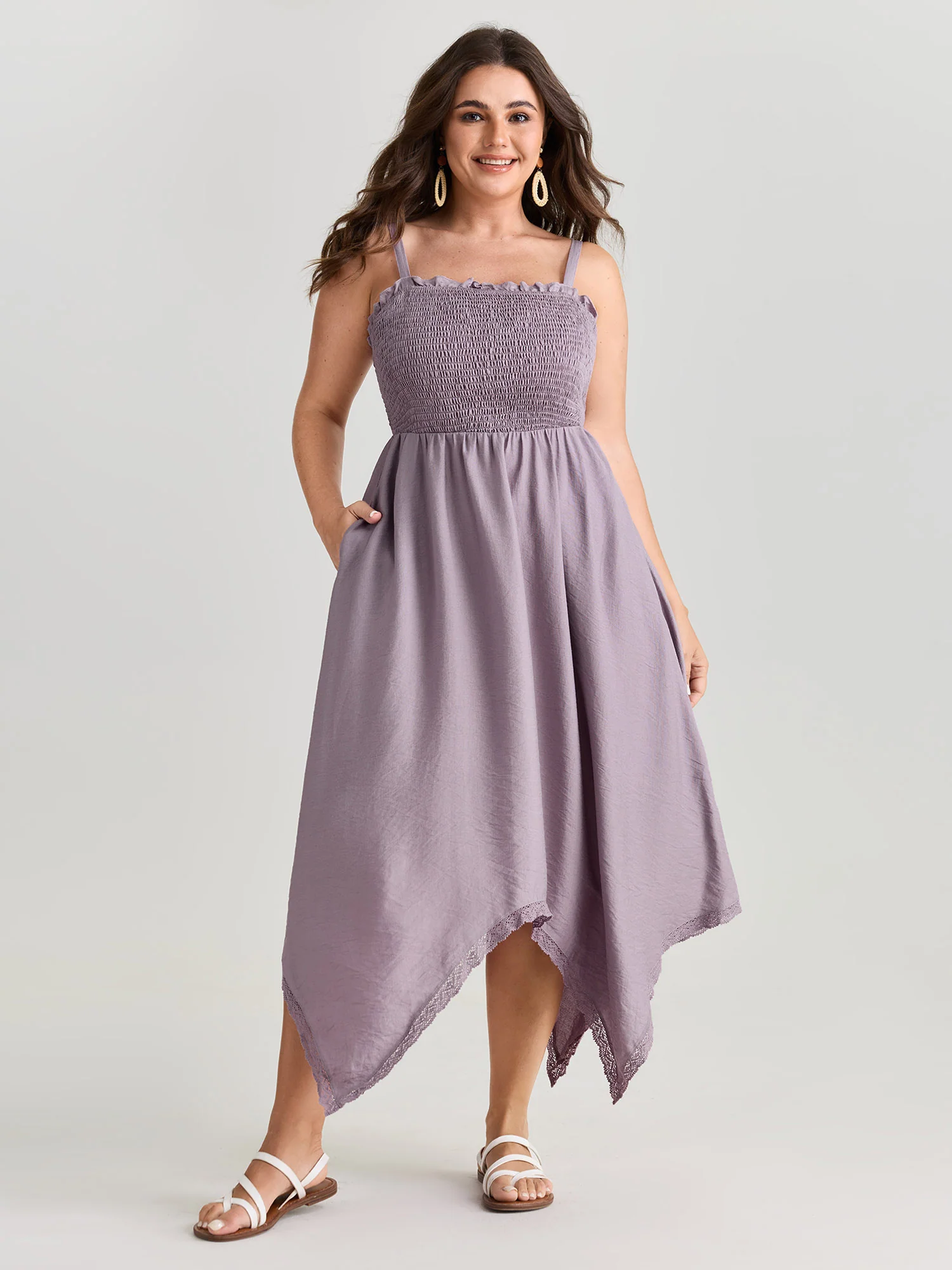 Shirred Handkerchief Hem Maxi Dress - Image 3
