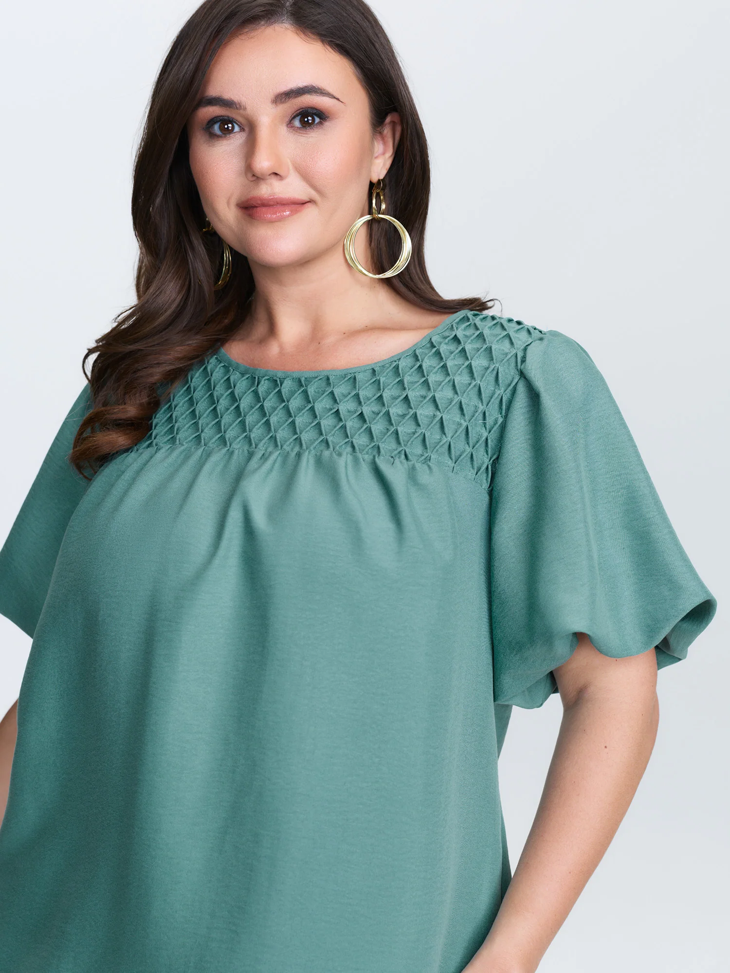 Shirred Handmade Detail Bubble Sleeve Blouse - Image 2