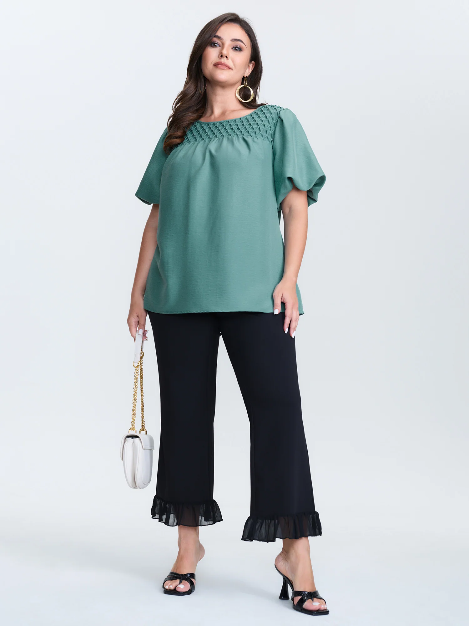 Shirred Handmade Detail Bubble Sleeve Blouse - Image 3