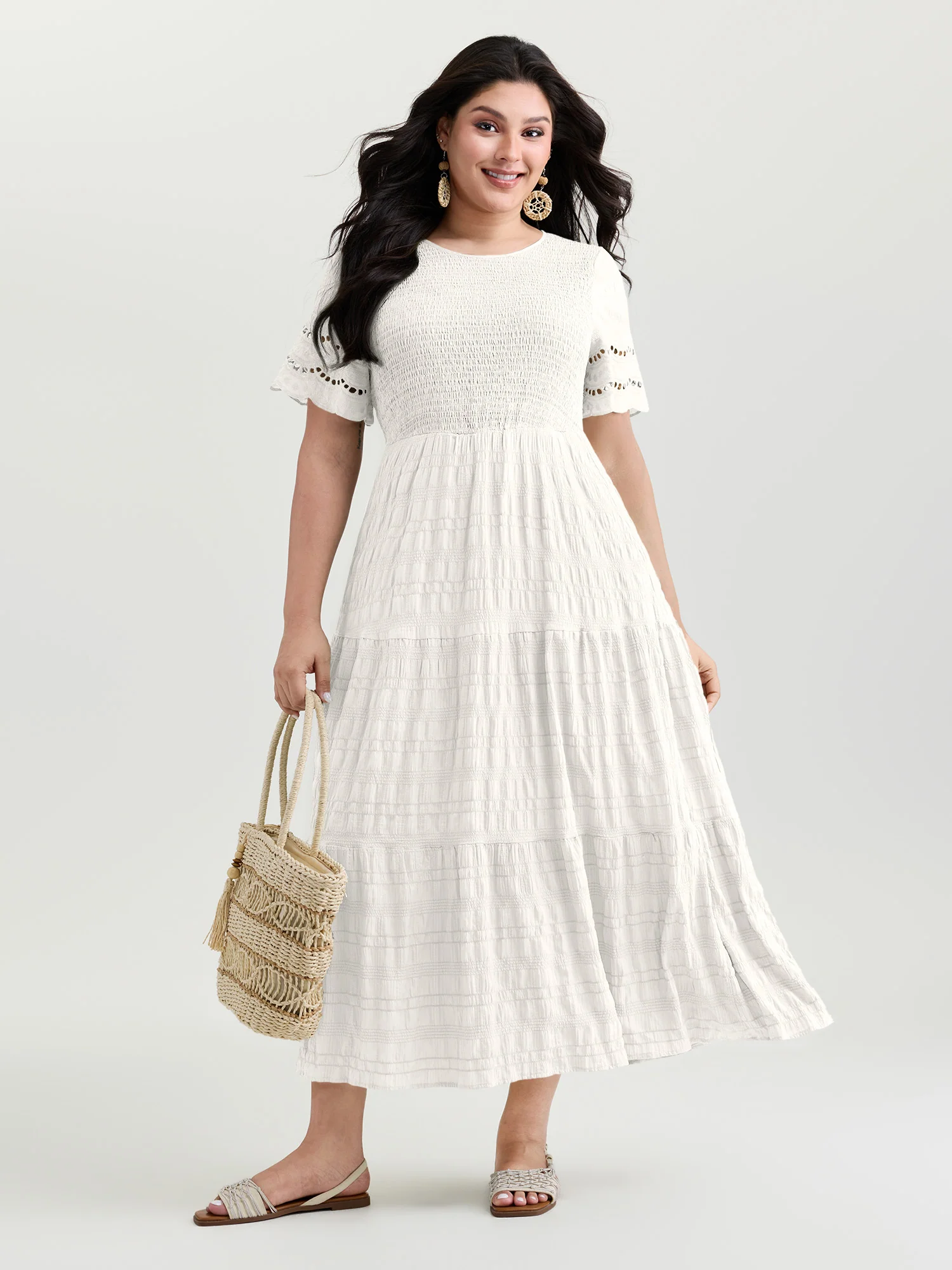 Shirred Lace Flounce Sleeve Tiered Maxi Dress - Image 10