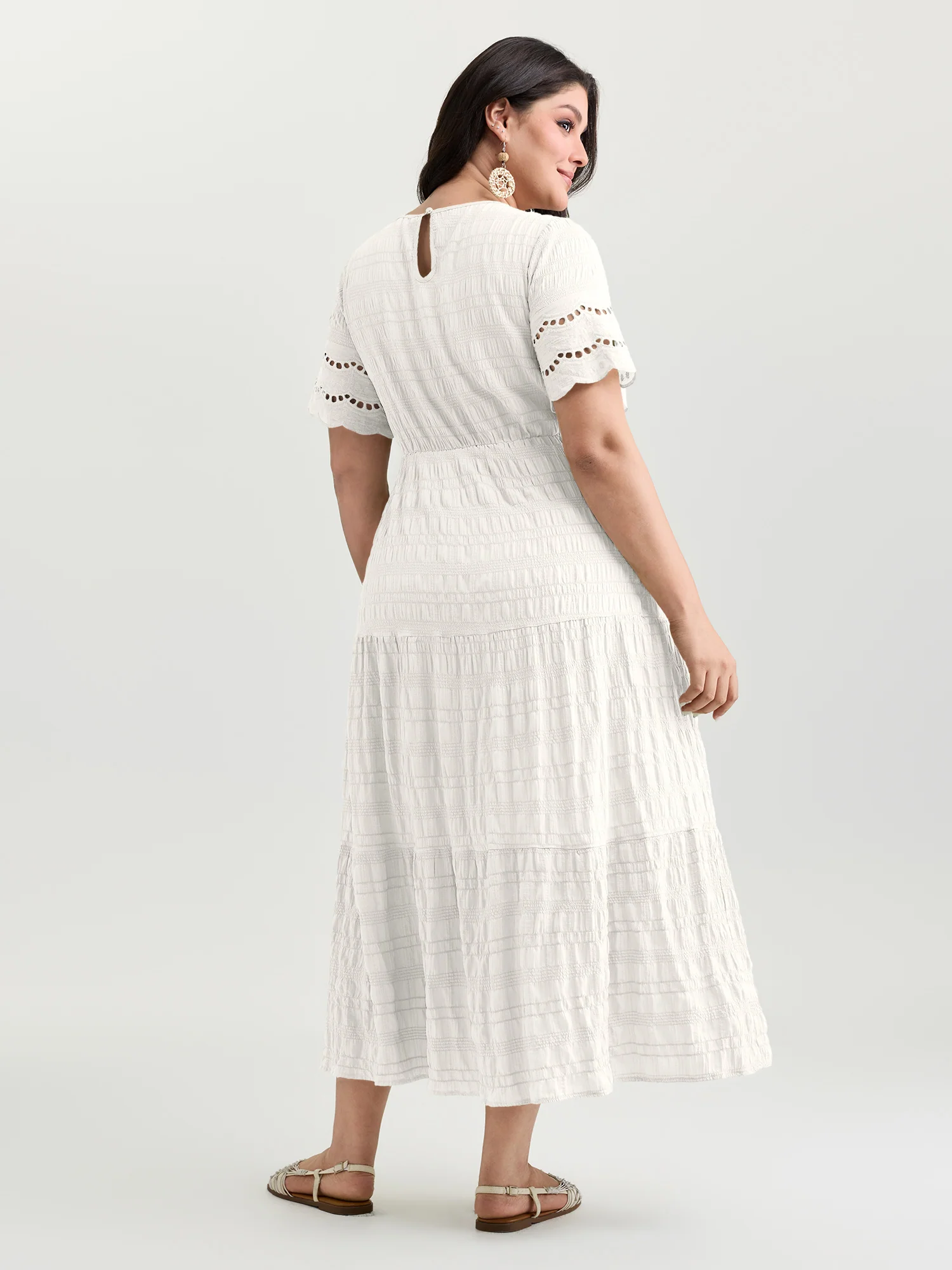 Shirred Lace Flounce Sleeve Tiered Maxi Dress - Image 11
