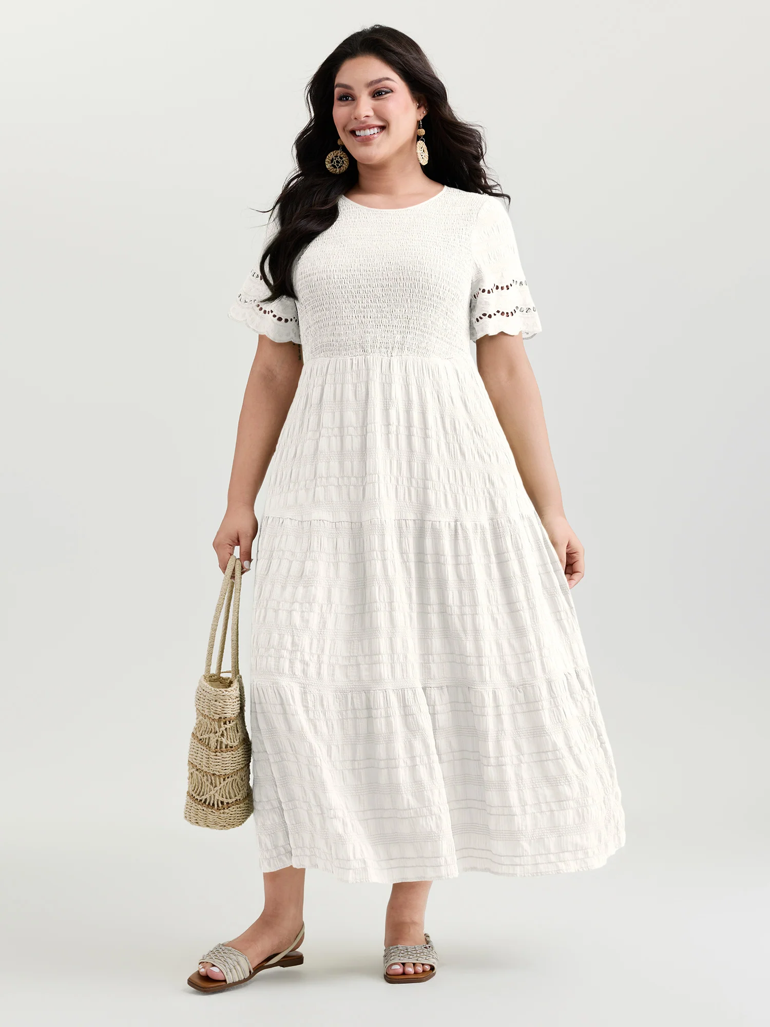 Shirred Lace Flounce Sleeve Tiered Maxi Dress - Image 8