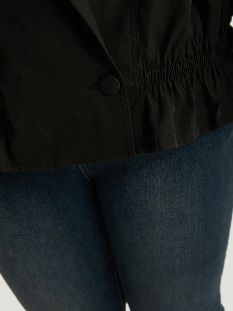 Shirred Lapel Collar Metal Buckle Button Up Coat - Image 7