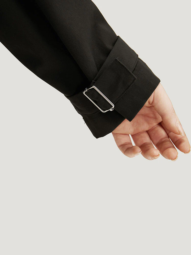Shirred Lapel Collar Metal Buckle Button Up Coat - Image 8