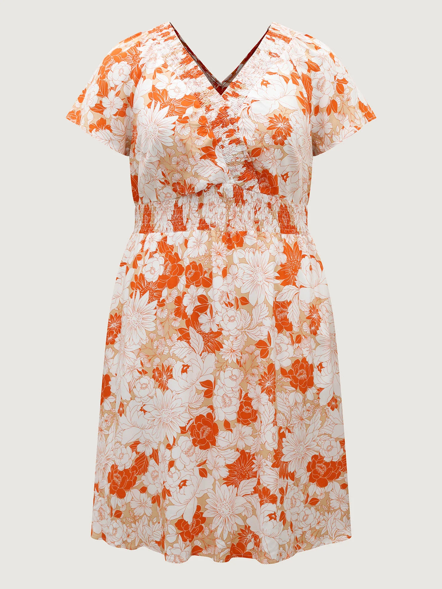 Shirred Neck Floral Print Midi Dress - Image 6