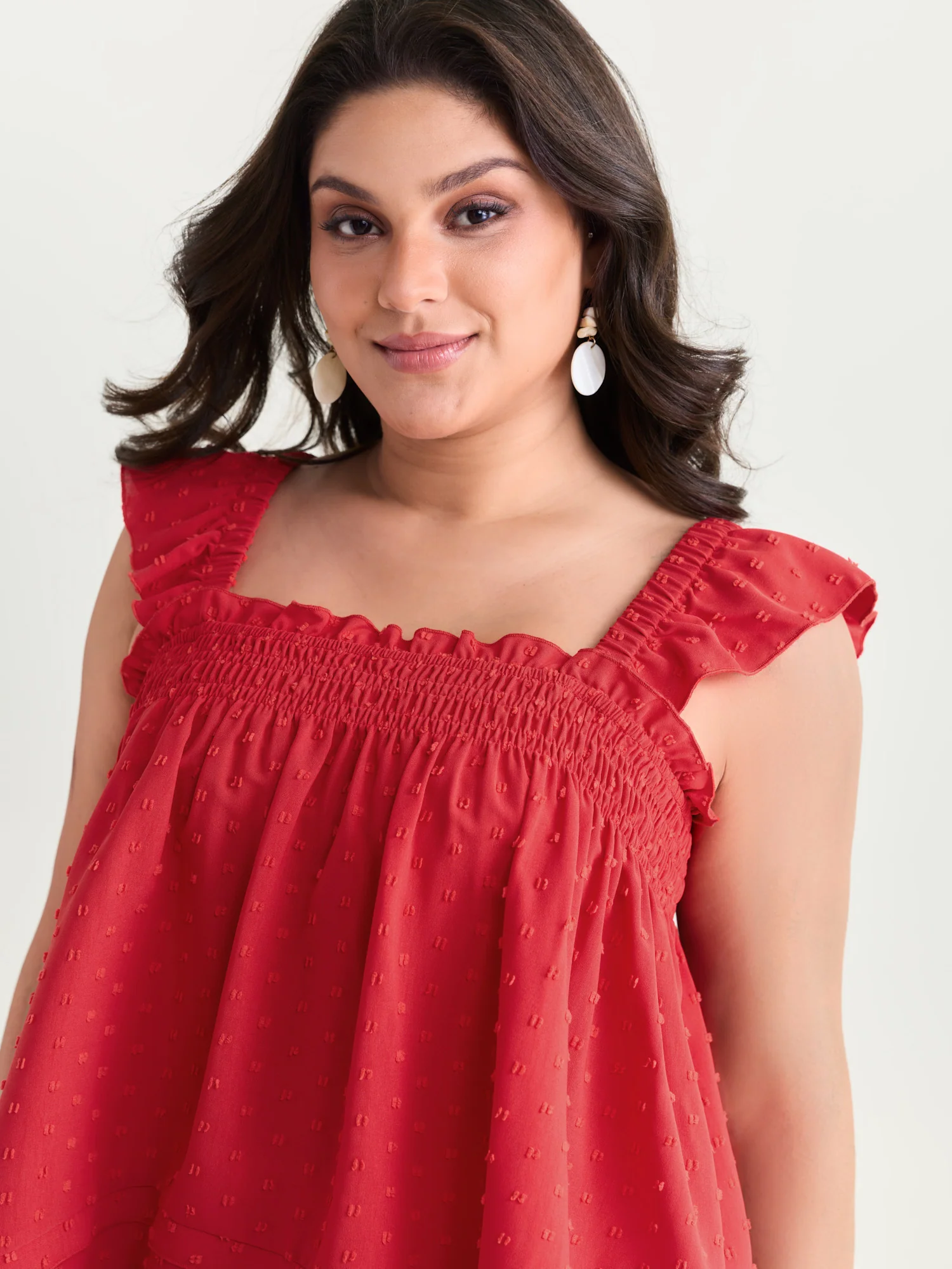 Shirred Neckline Asymmetrical Hem Blouse - Image 2