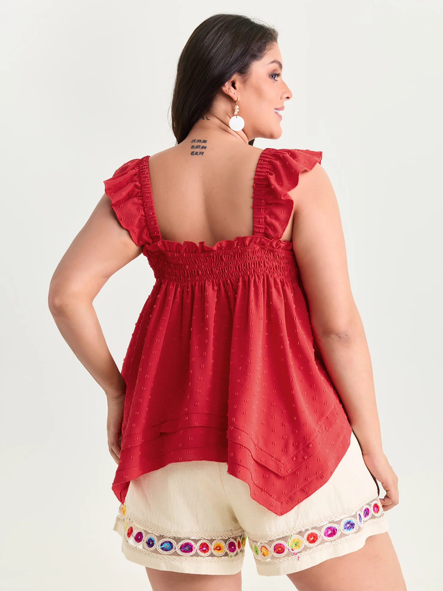 Shirred Neckline Asymmetrical Hem Blouse - Image 4