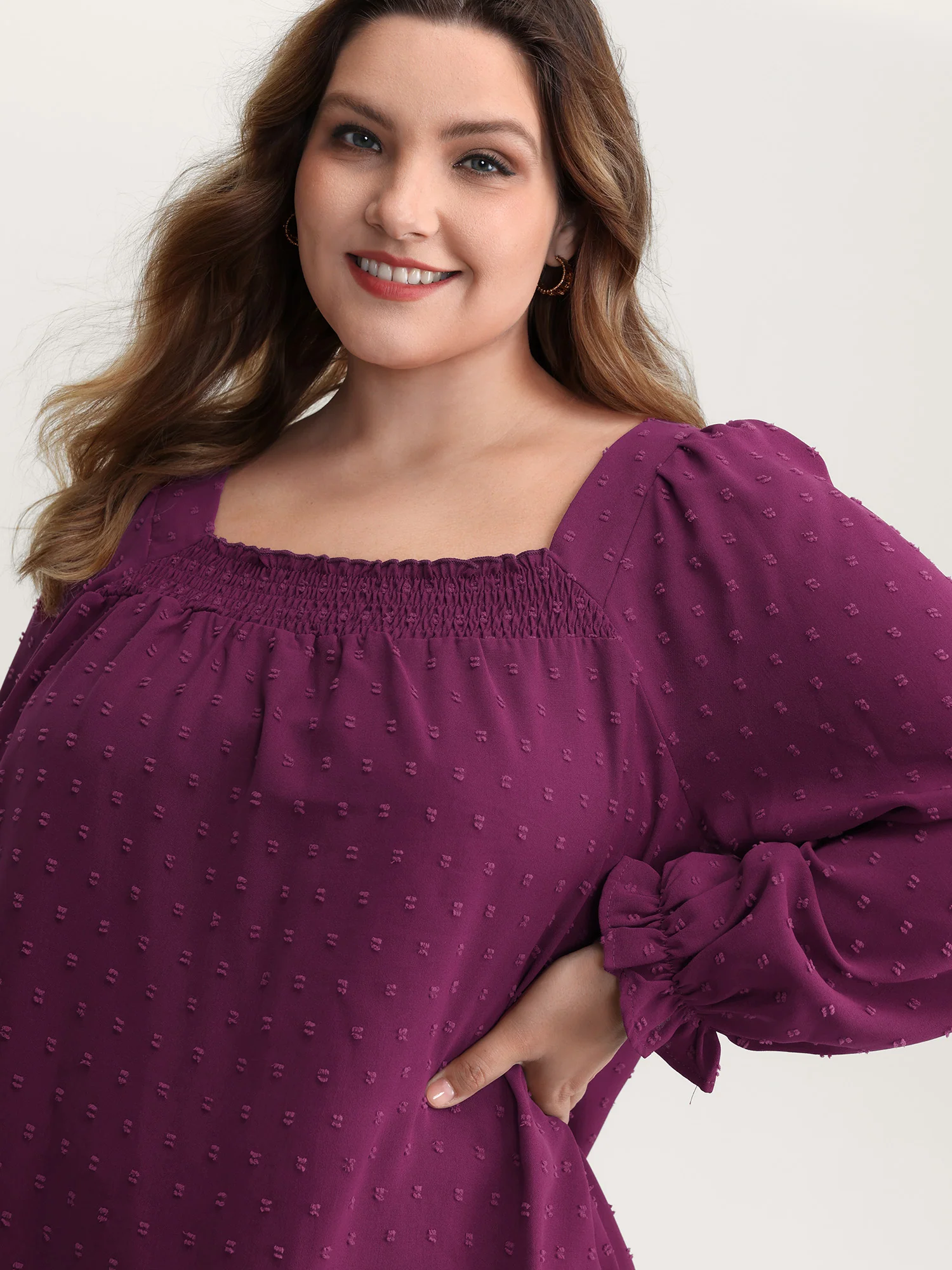 Shirred Neckline Bust-Ease Textured Blouse - Image 2