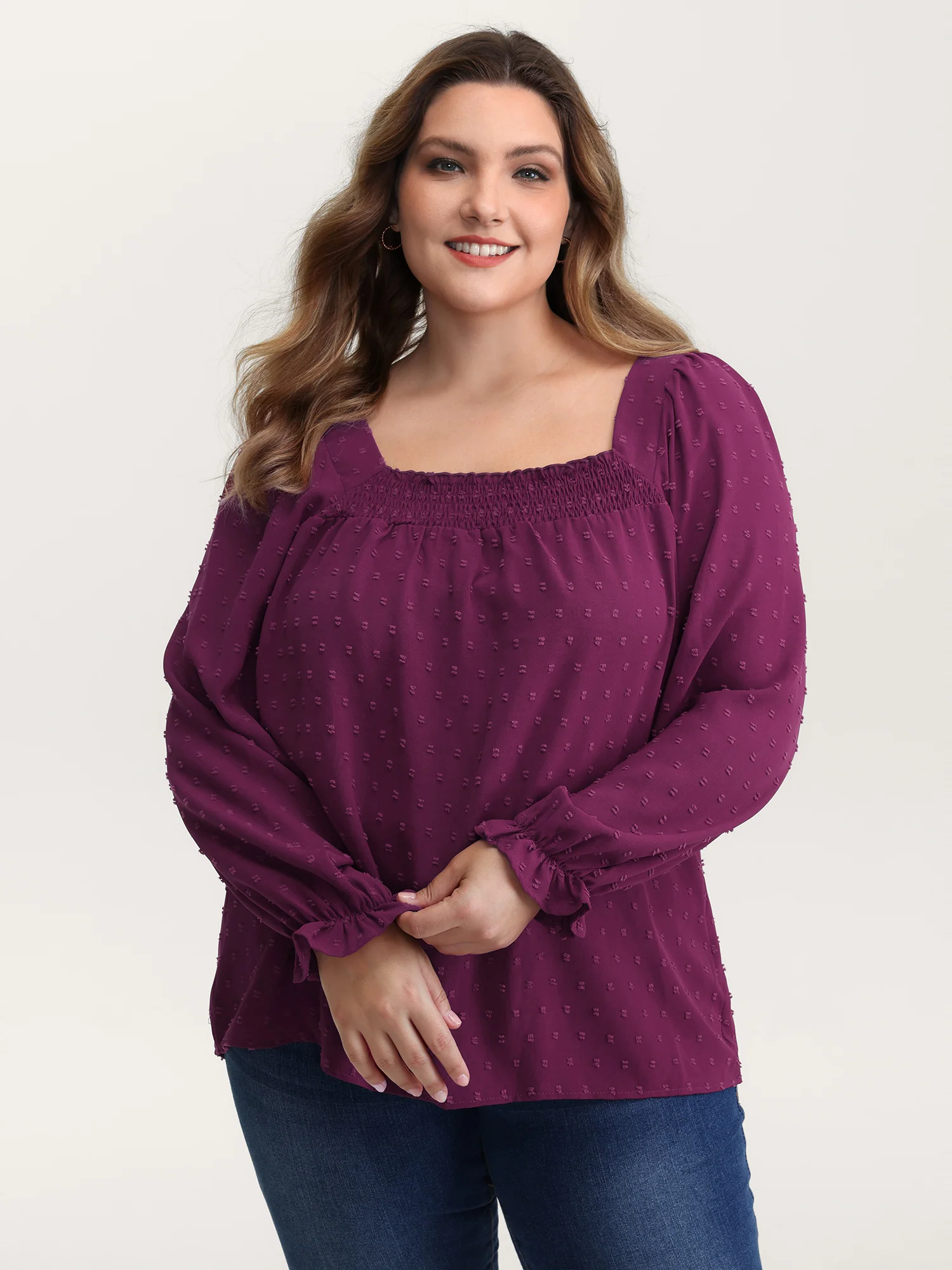 Shirred Neckline Bust-Ease Textured Blouse - Image 3