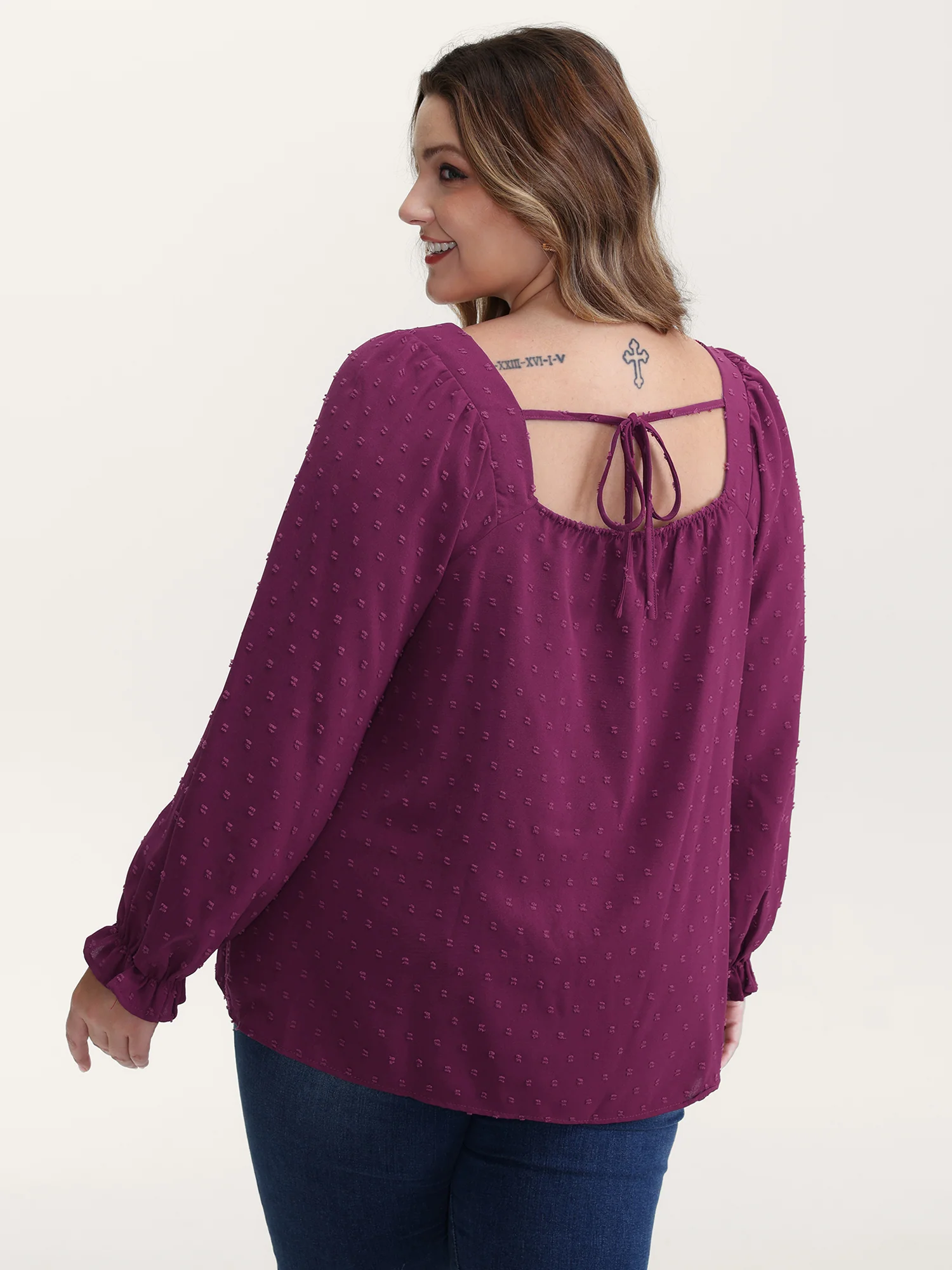Shirred Neckline Bust-Ease Textured Blouse - Image 5