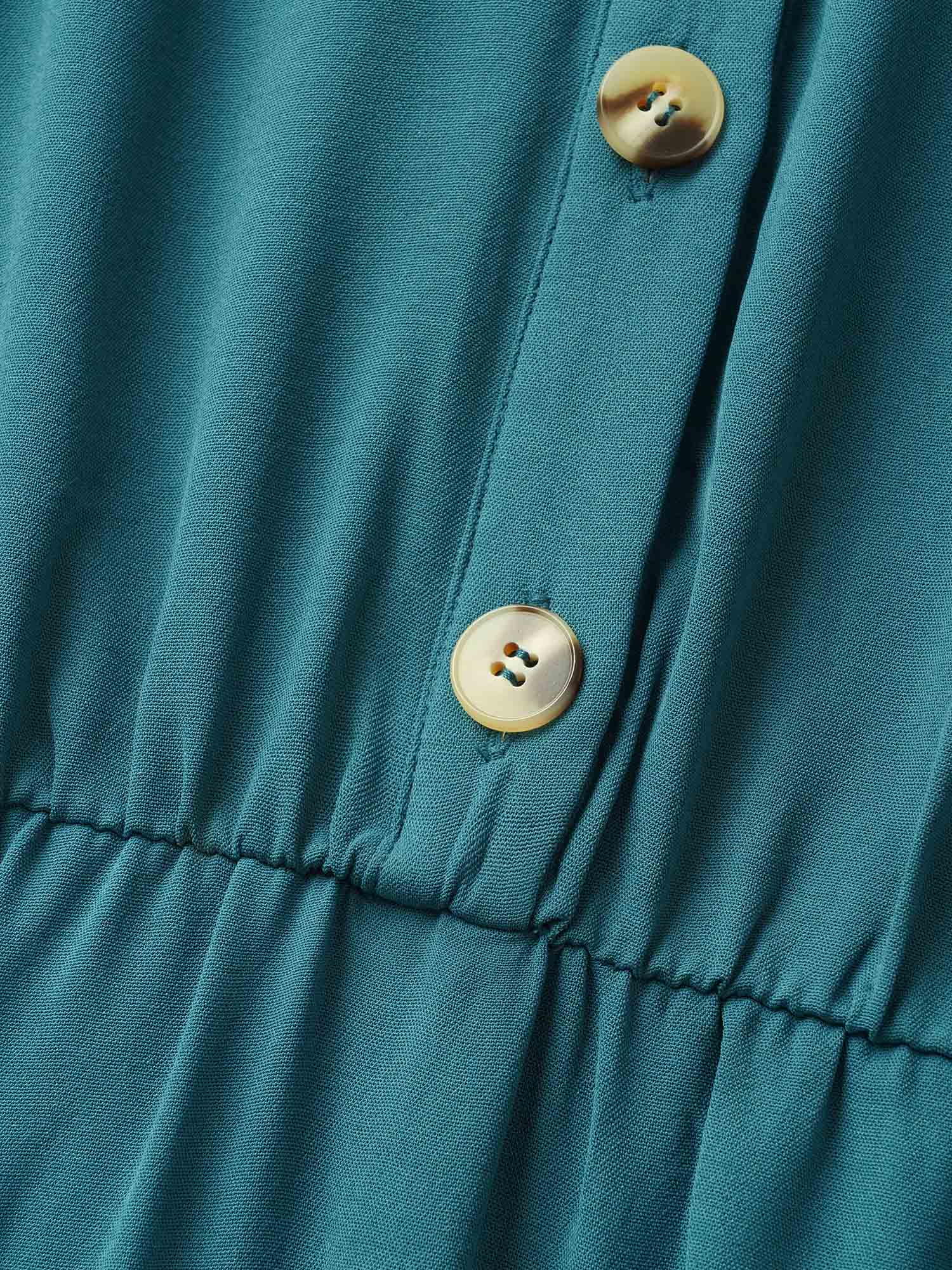 Shirred Notched Button Up Belted Dress - Image 6