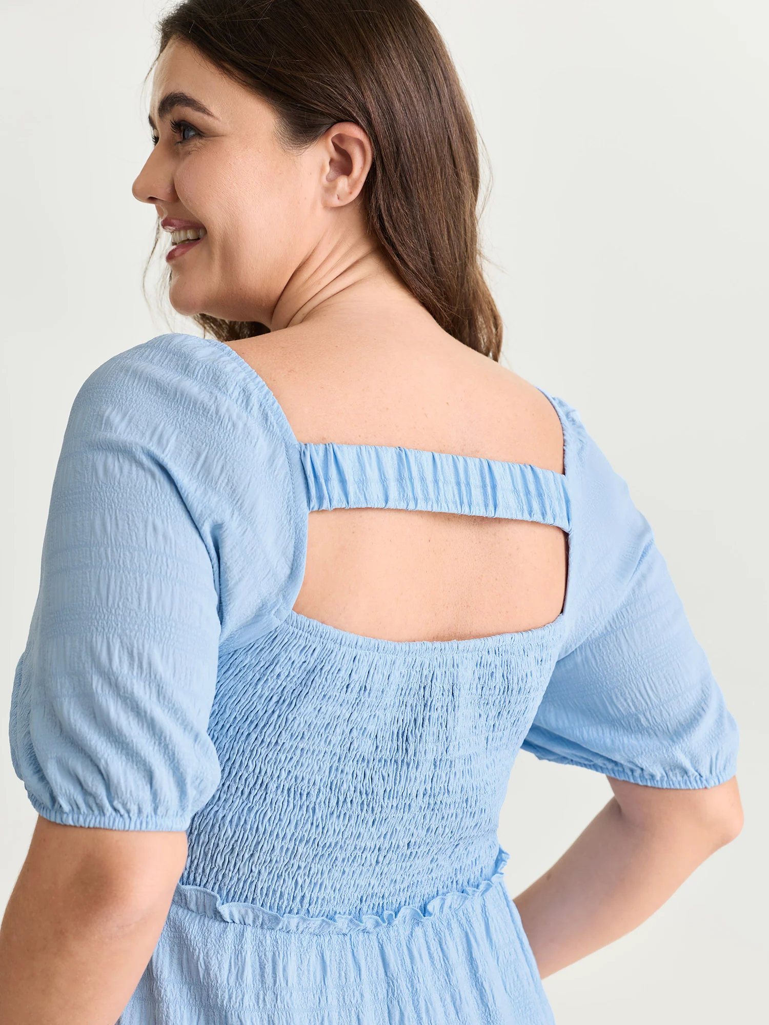 Shirred Open Back Ruffled Hem Midi Dress - Image 2