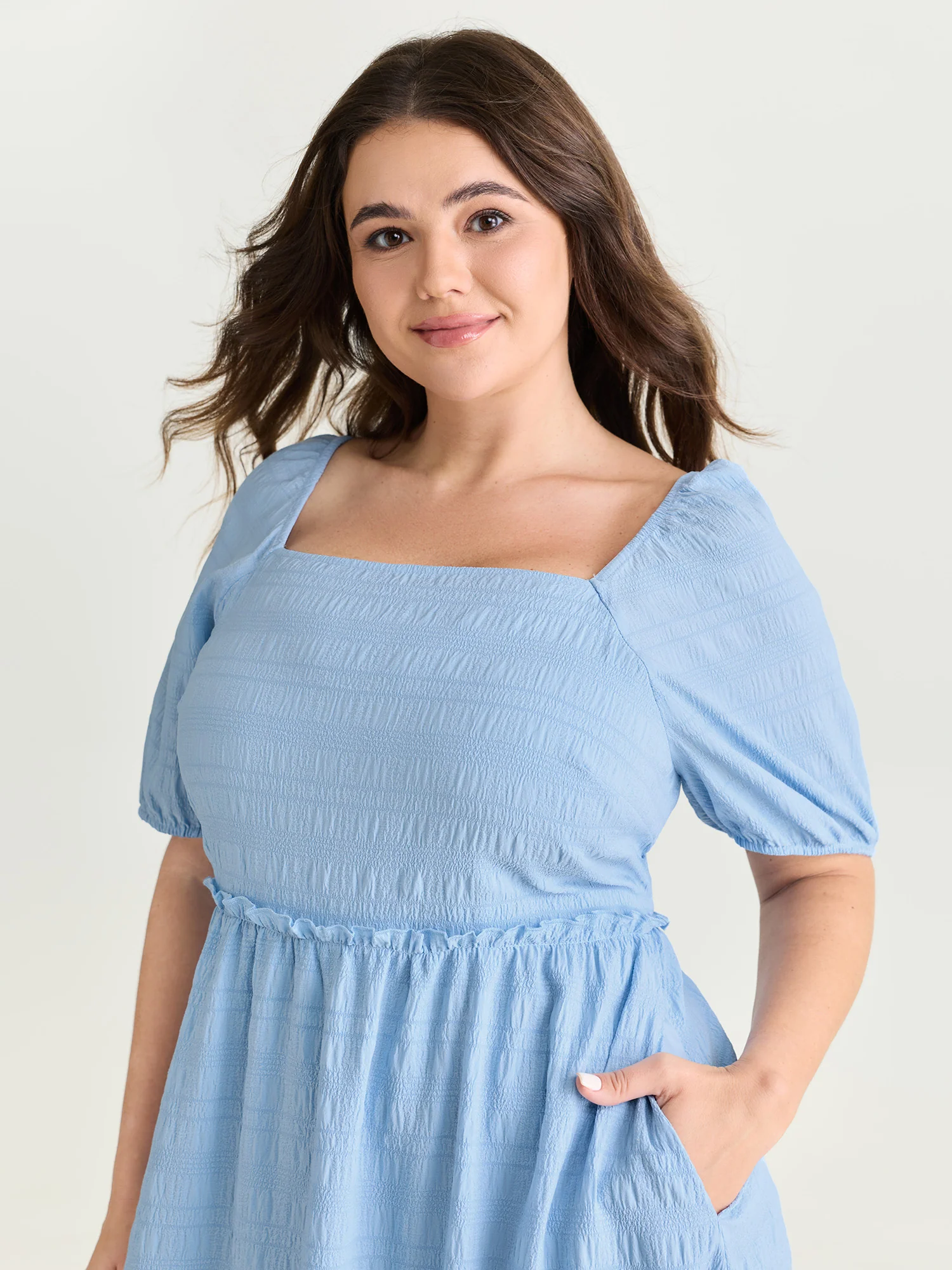 Shirred Open Back Ruffled Hem Midi Dress - Image 3