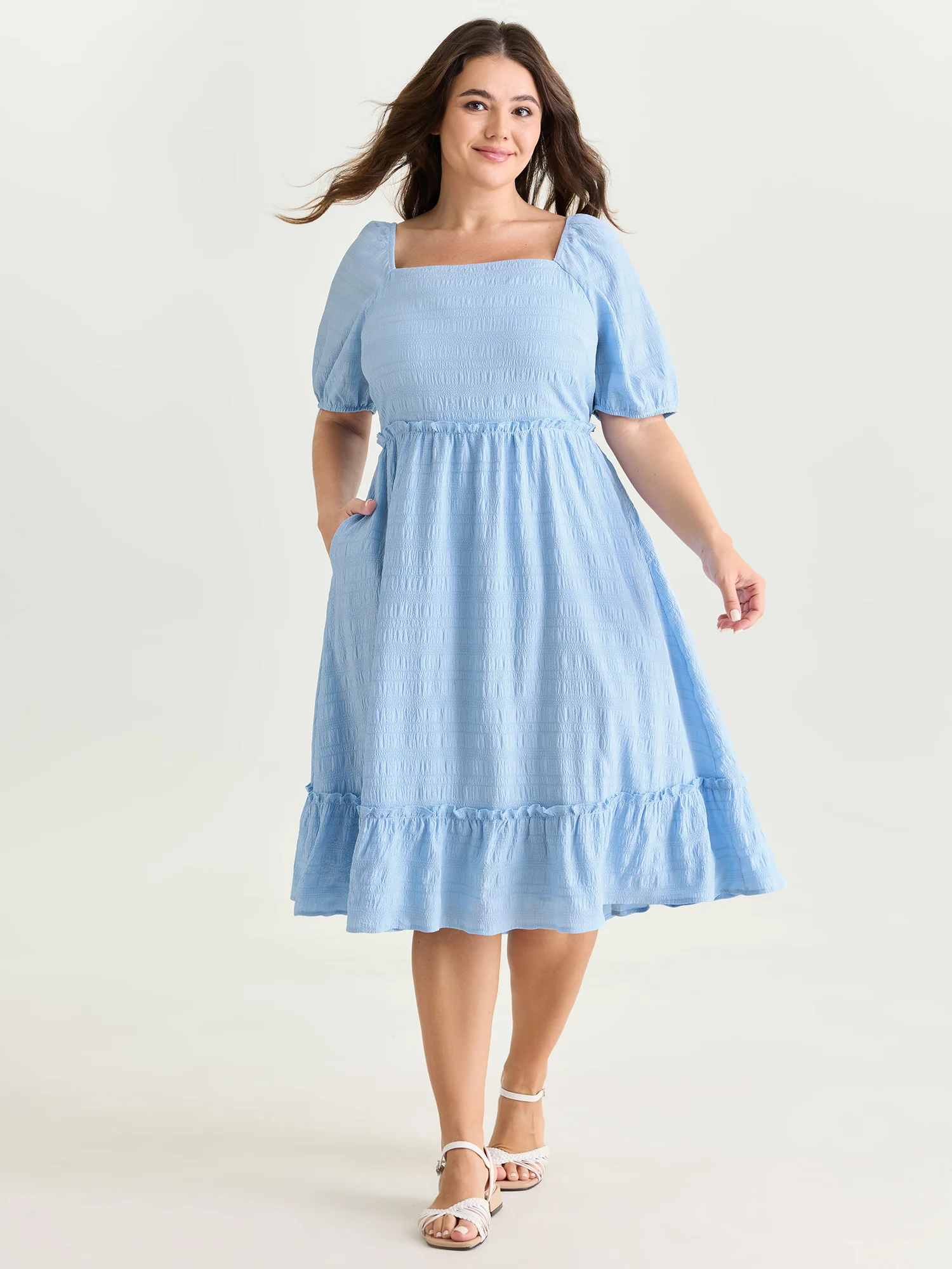 Shirred Open Back Ruffled Hem Midi Dress - Image 4