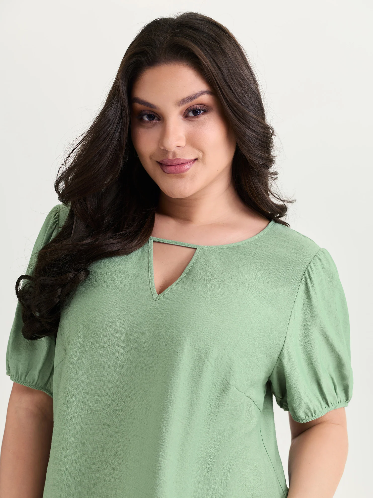 Shirred Puff Sleeve Keyhole Neckline Blouse - Image 4