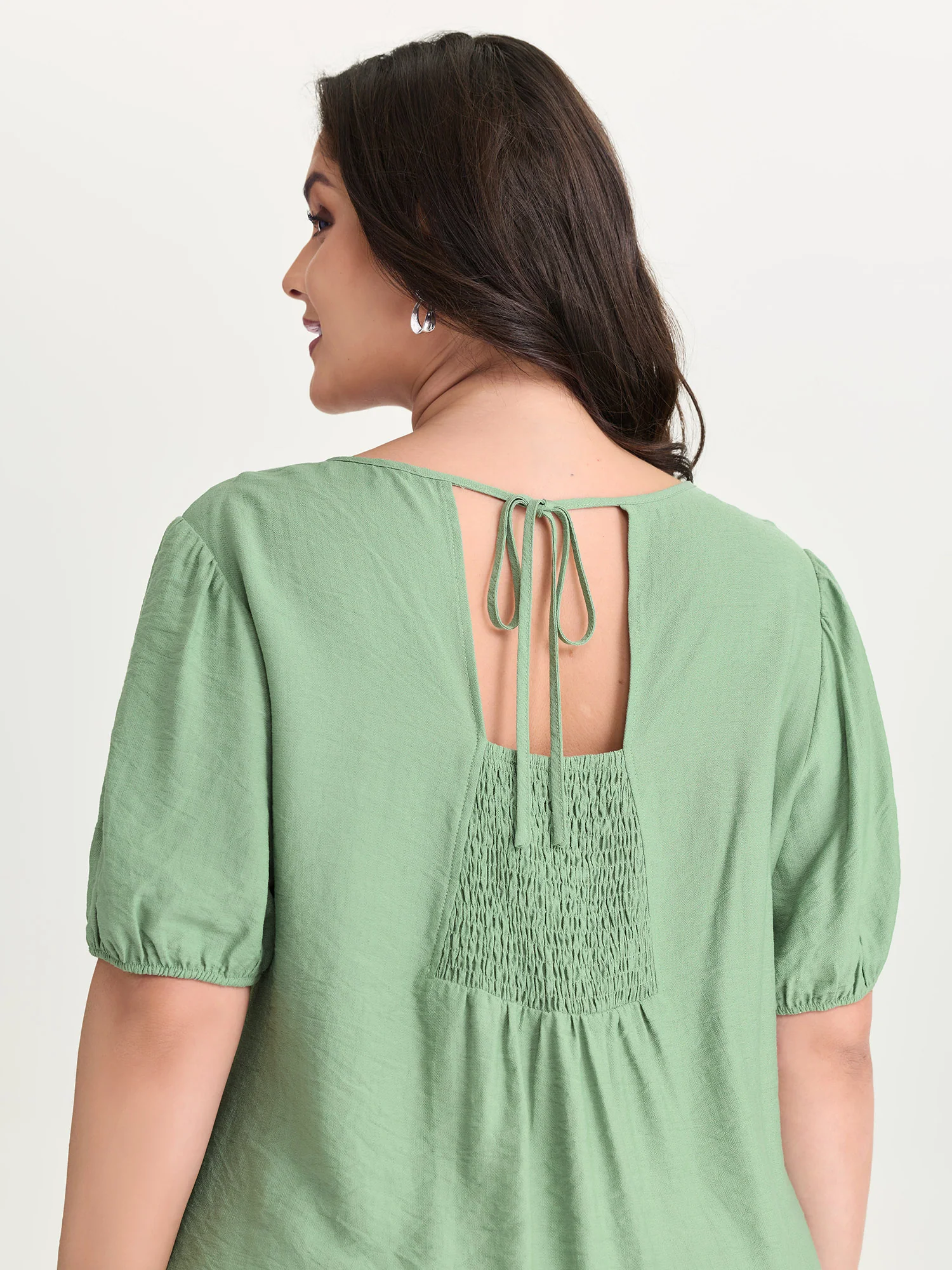 Shirred Puff Sleeve Keyhole Neckline Blouse - Image 5
