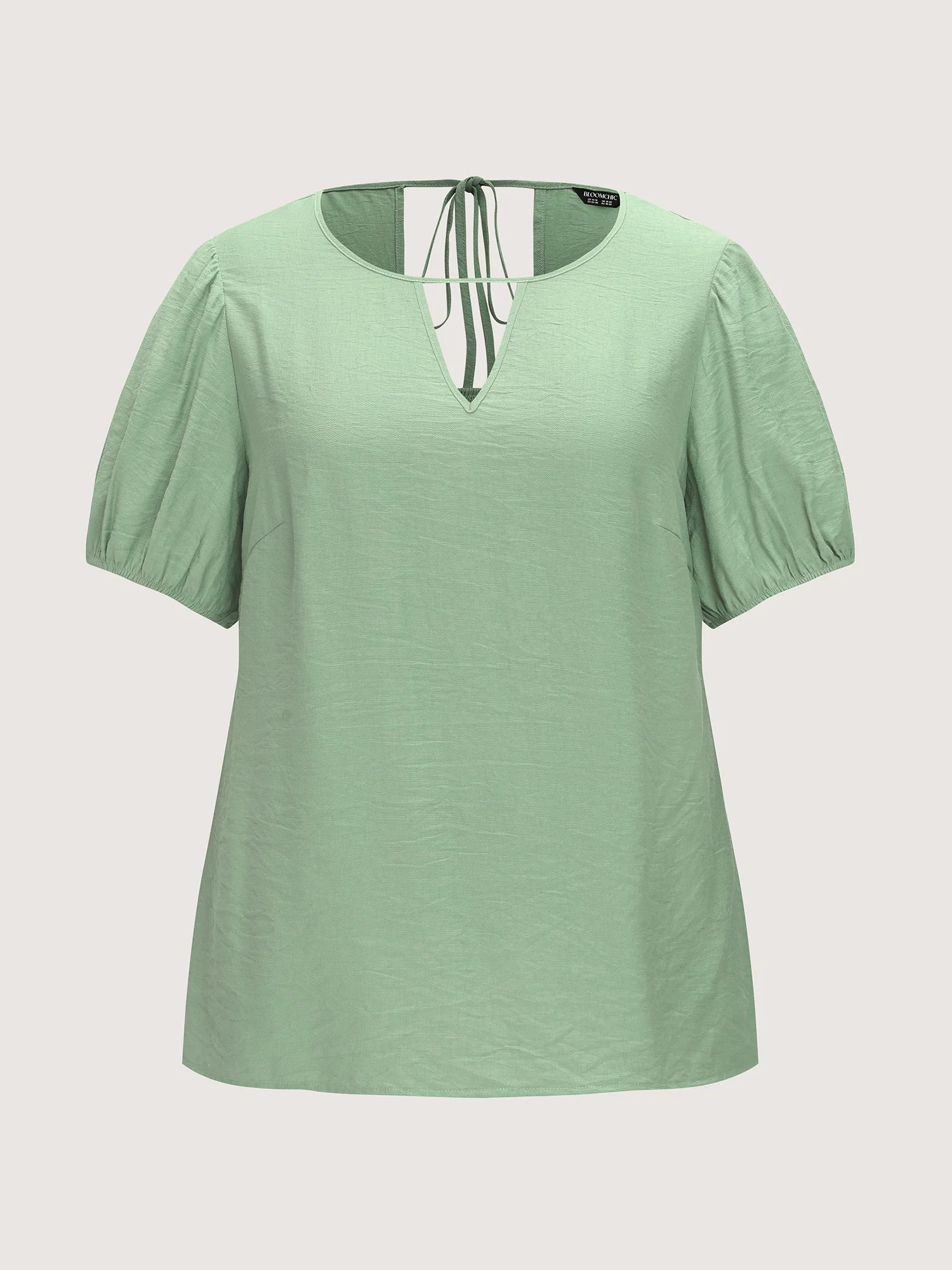 Shirred Puff Sleeve Keyhole Neckline Blouse - Image 6