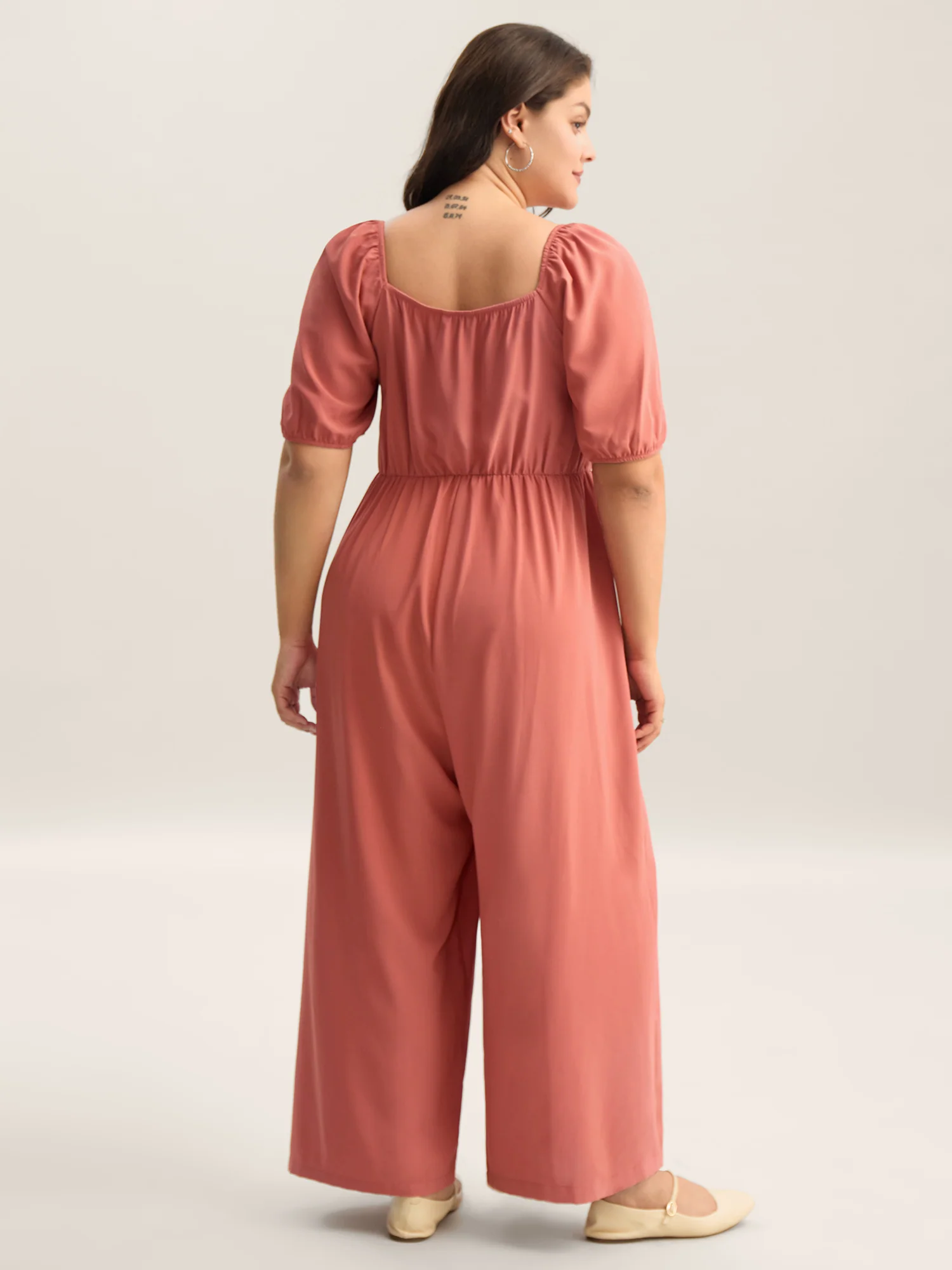 Shirred Puffy Sleeve Pockets Jumpsuit - Image 4