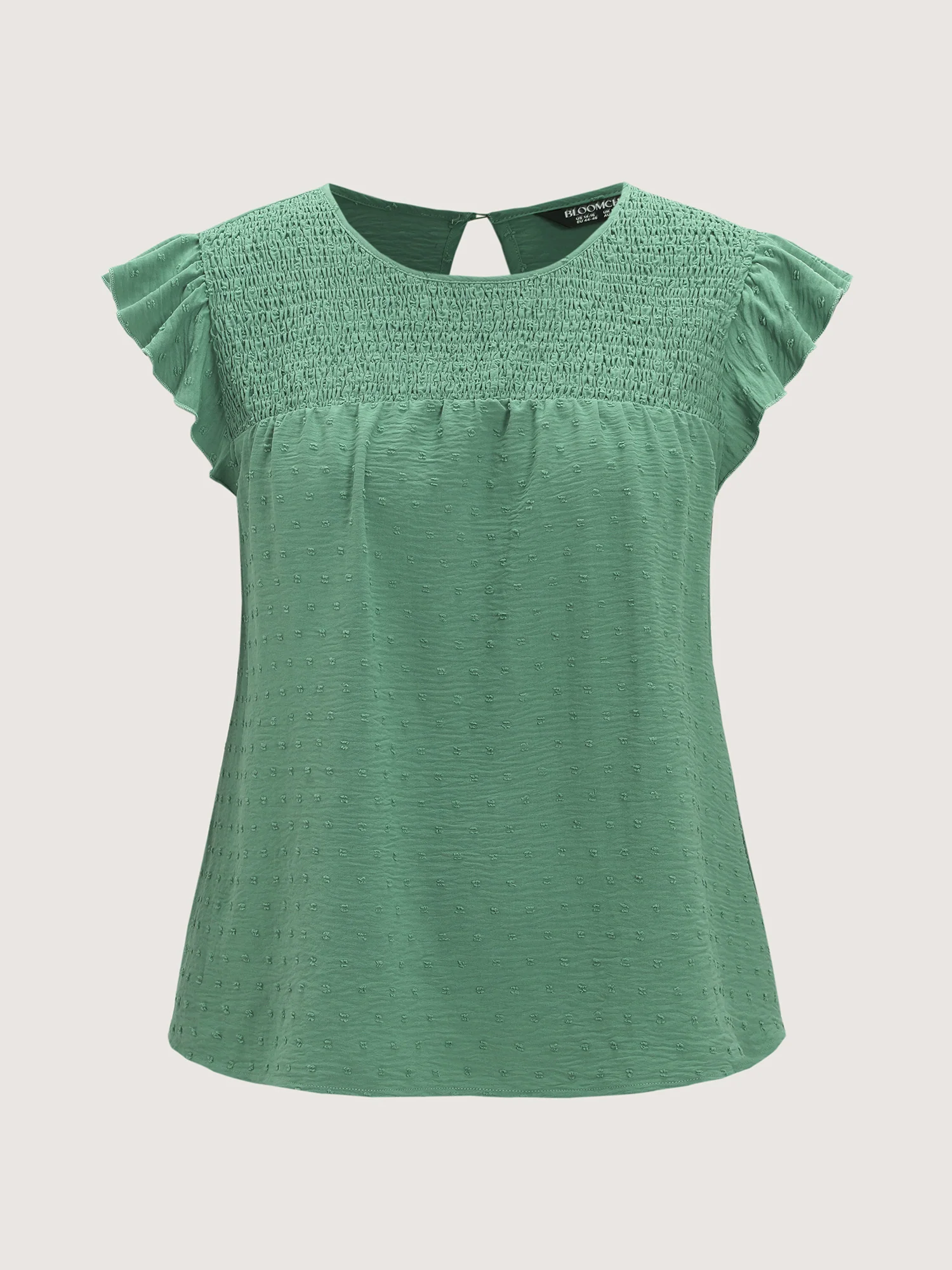 Shirred Round Neckline Flutter Sleeve Blouse - Image 7
