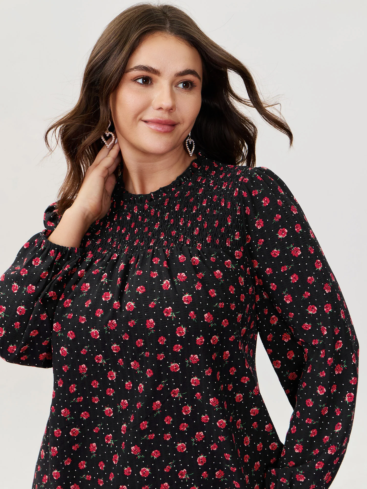Shirred Ruffled Collar Floral Blouse - Image 3