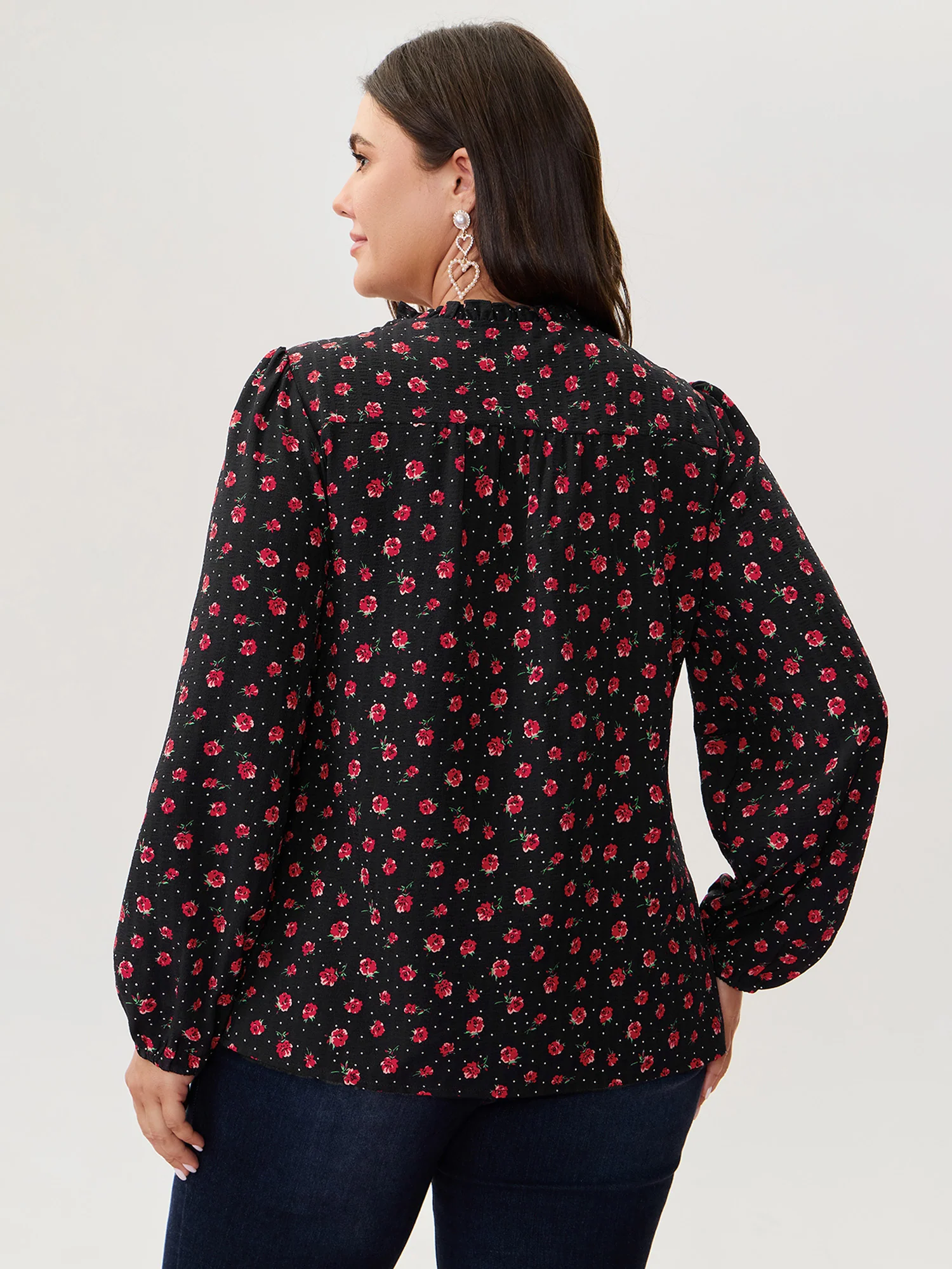Shirred Ruffled Collar Floral Blouse - Image 4