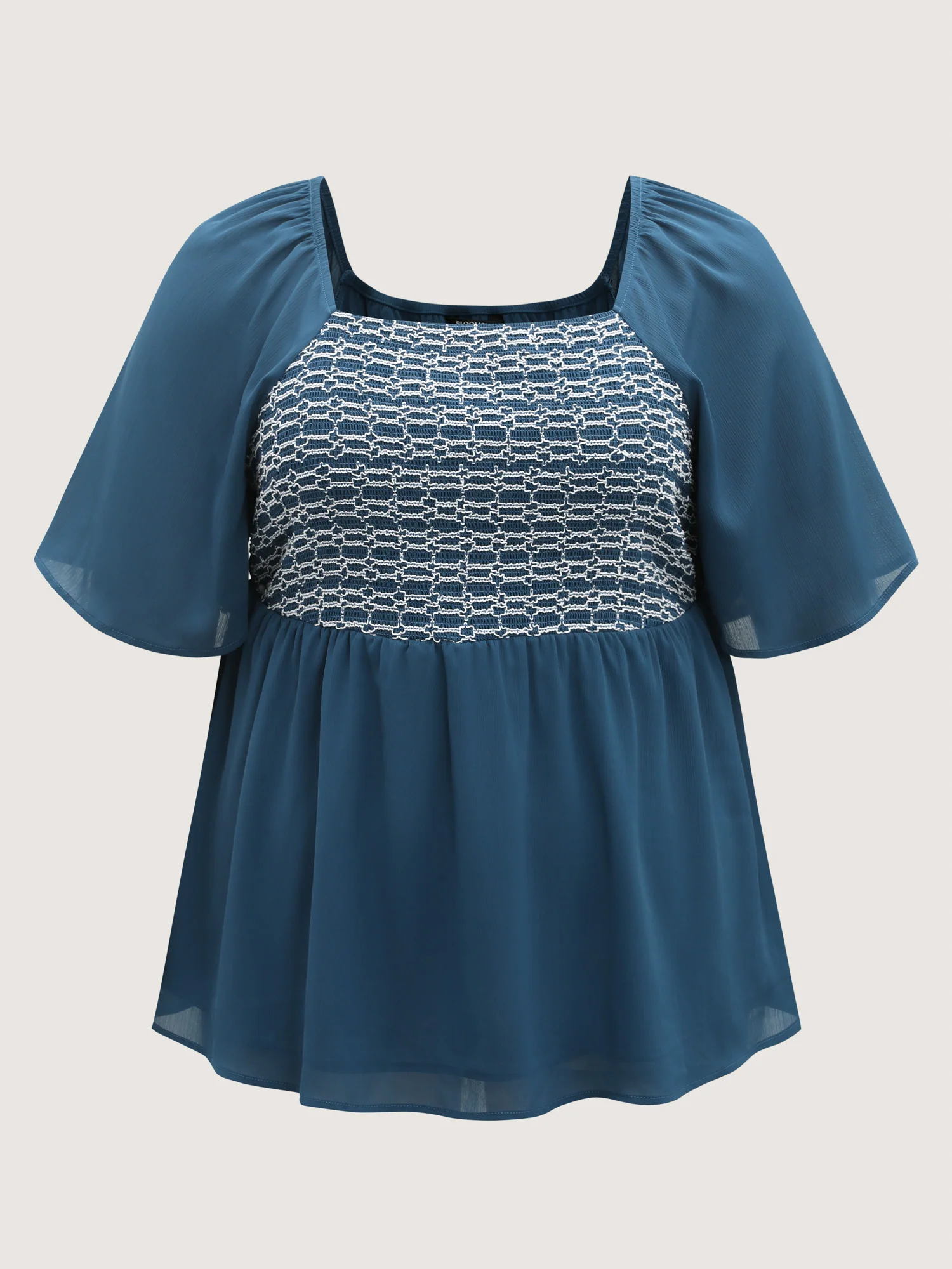 Shirred Ruffled Sleeve Color Contrast Blouse - Image 6