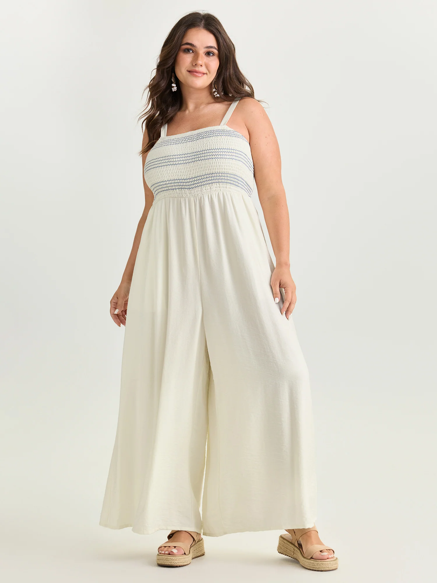 Shirred Sleeveless Wide Leg Jumpsuit